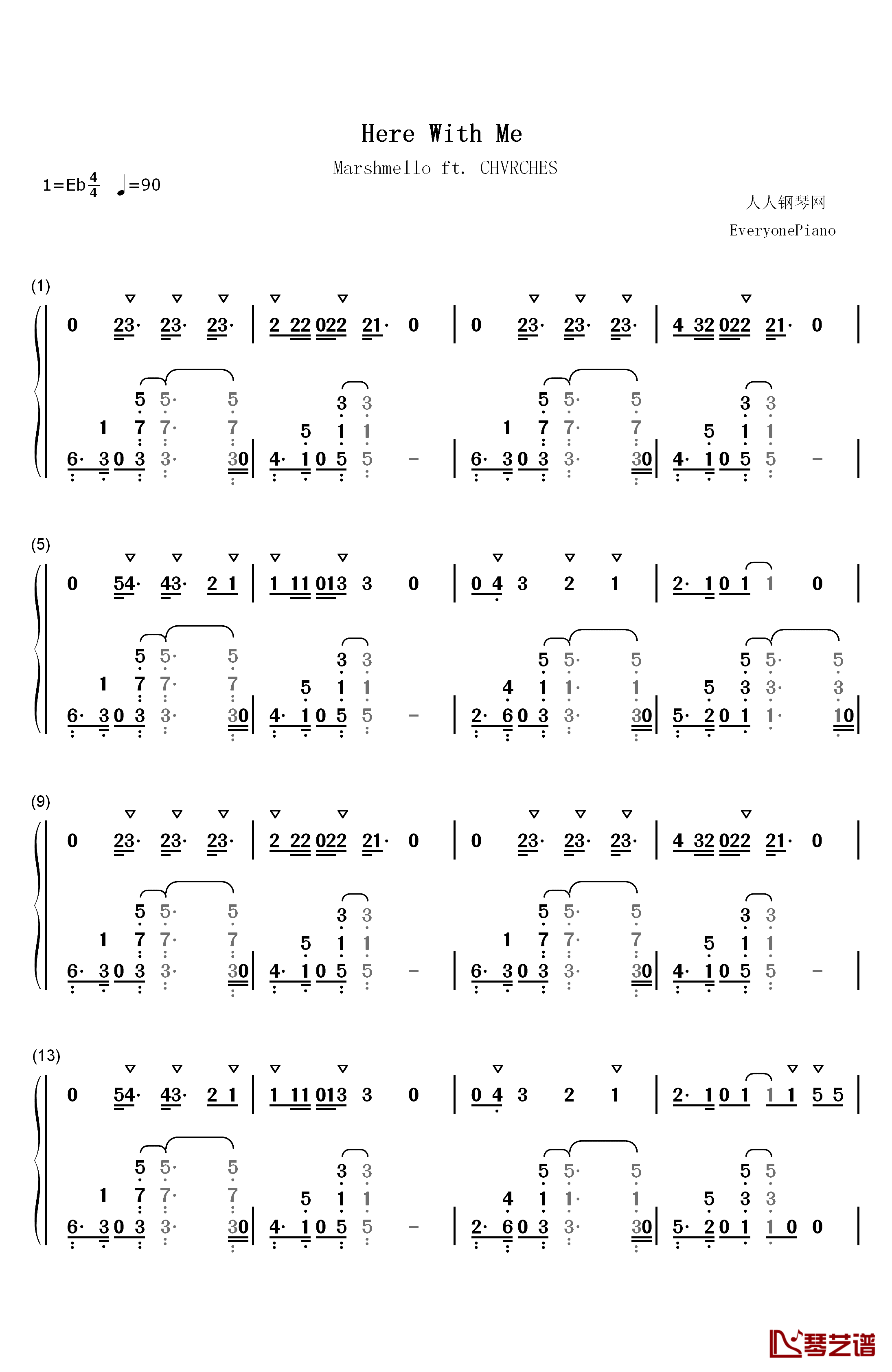 Here with Me钢琴简谱-数字双手-Marshmello Chvrches1