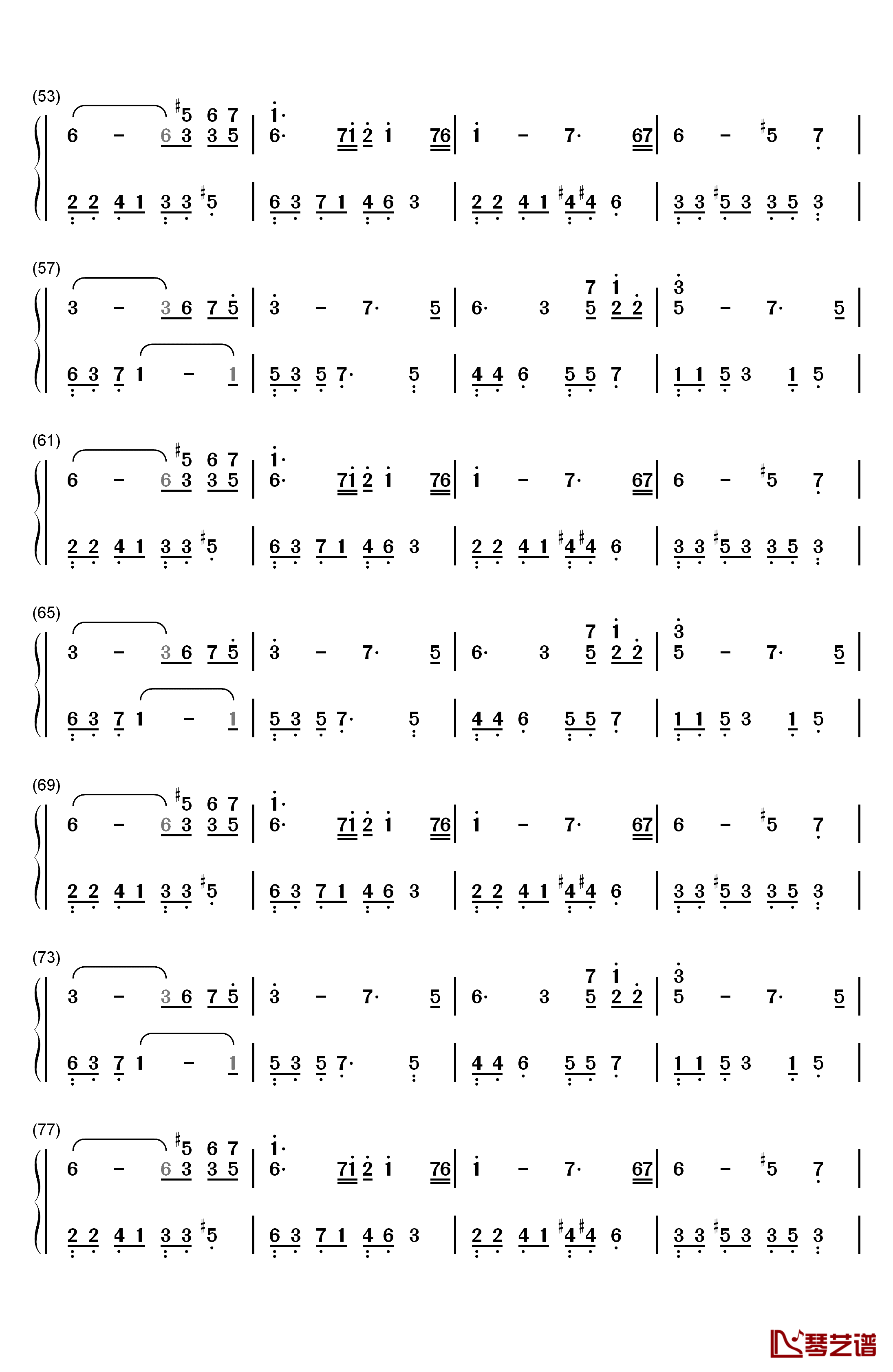 Feeling钢琴简谱-数字双手-July3