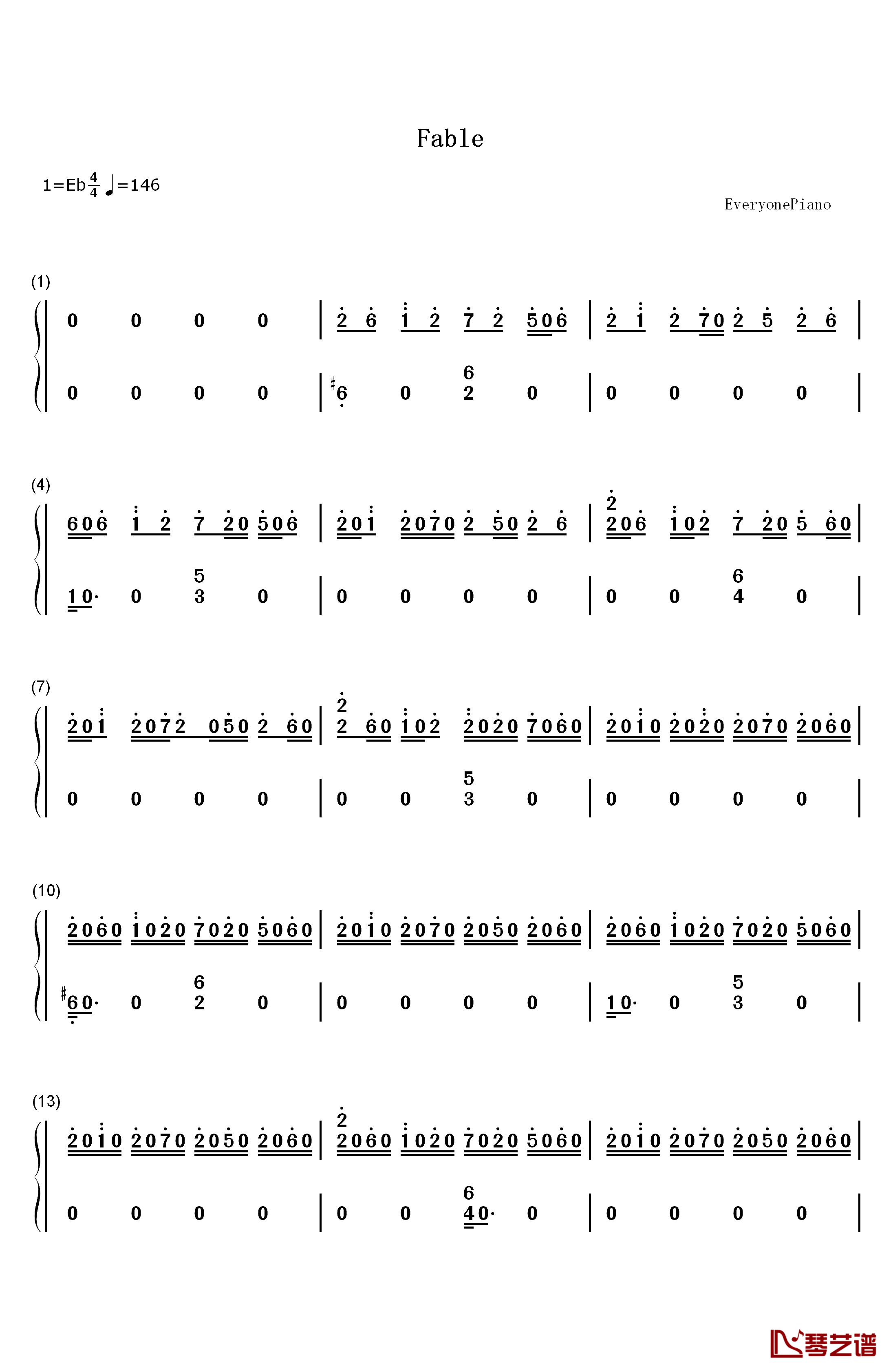 Fable钢琴简谱-数字双手-Rayark1