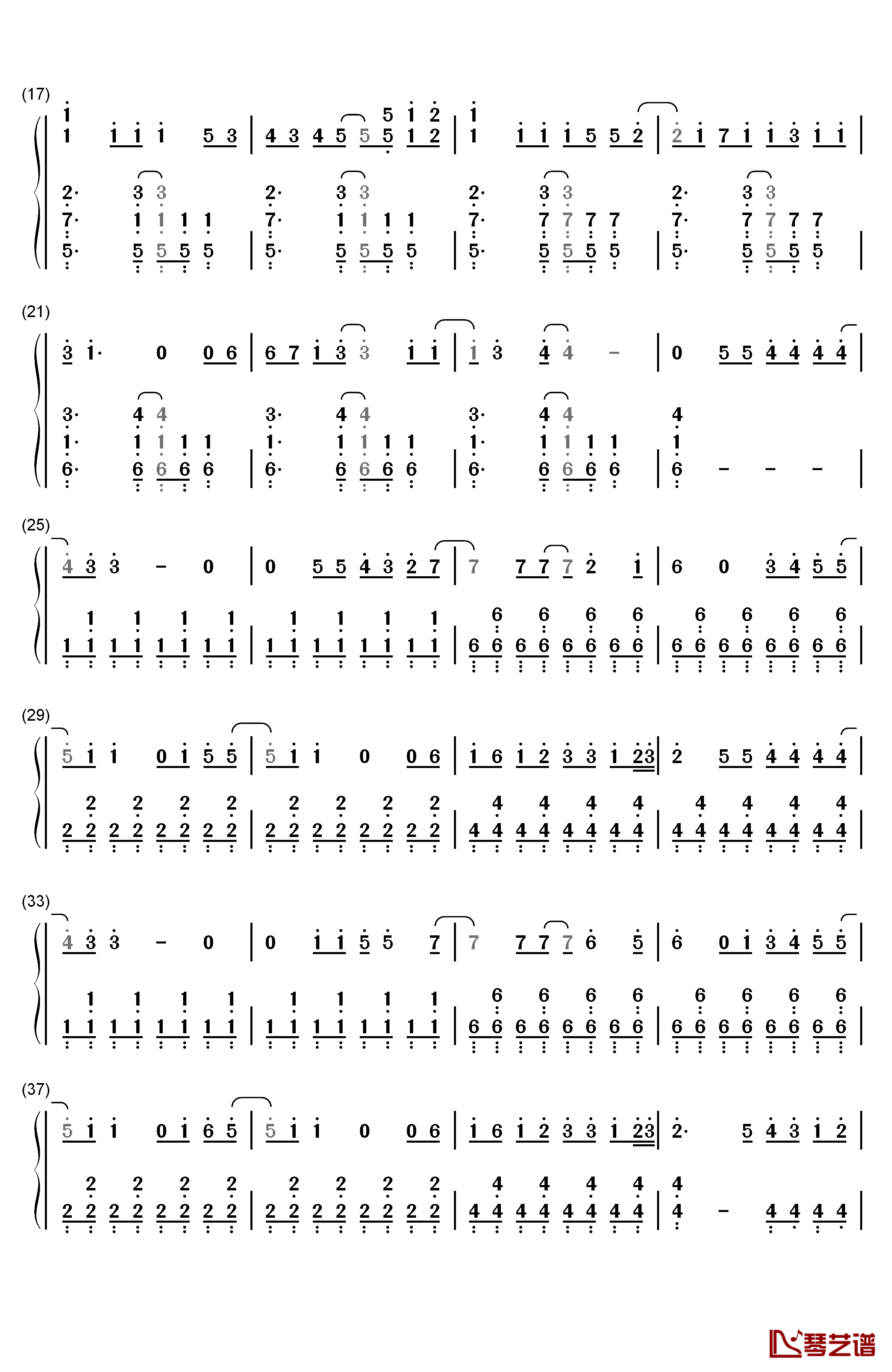 Lucky钢琴简谱-数字双手-Exo2
