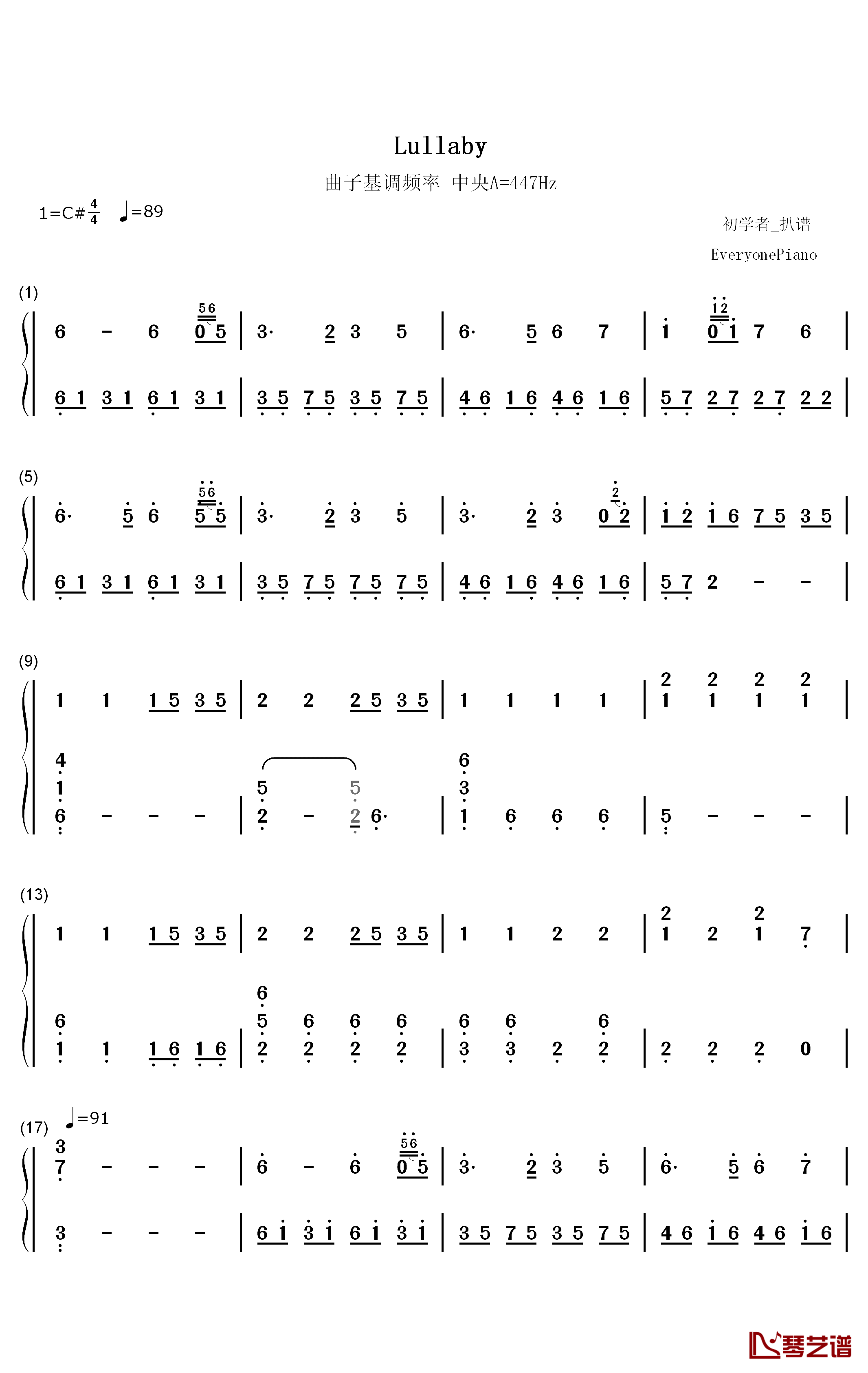 Lullaby钢琴简谱-数字双手-Enzalla1