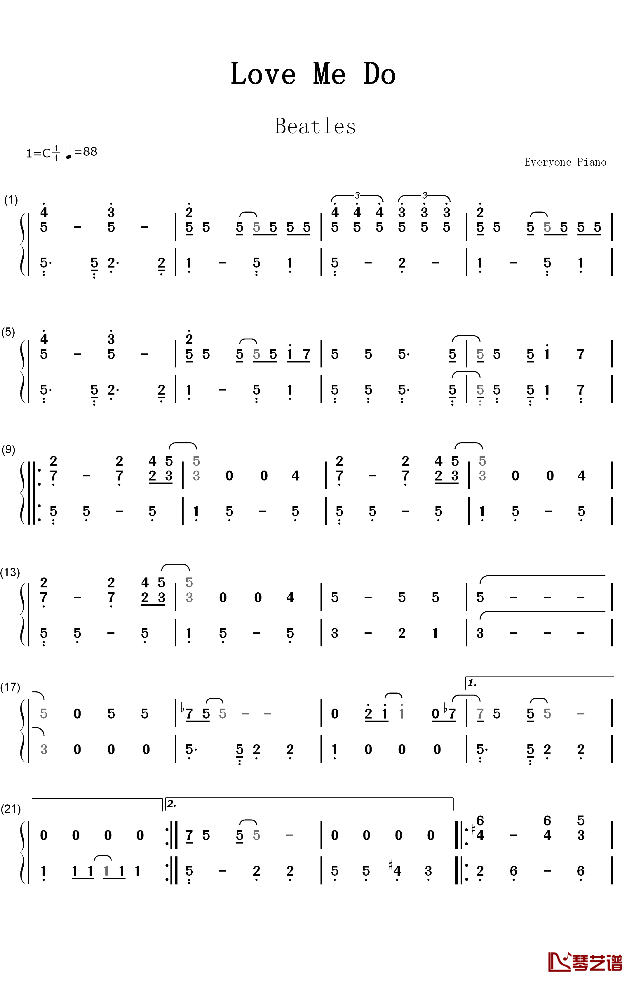 Love Me Do钢琴简谱-数字双手-The Beatles1