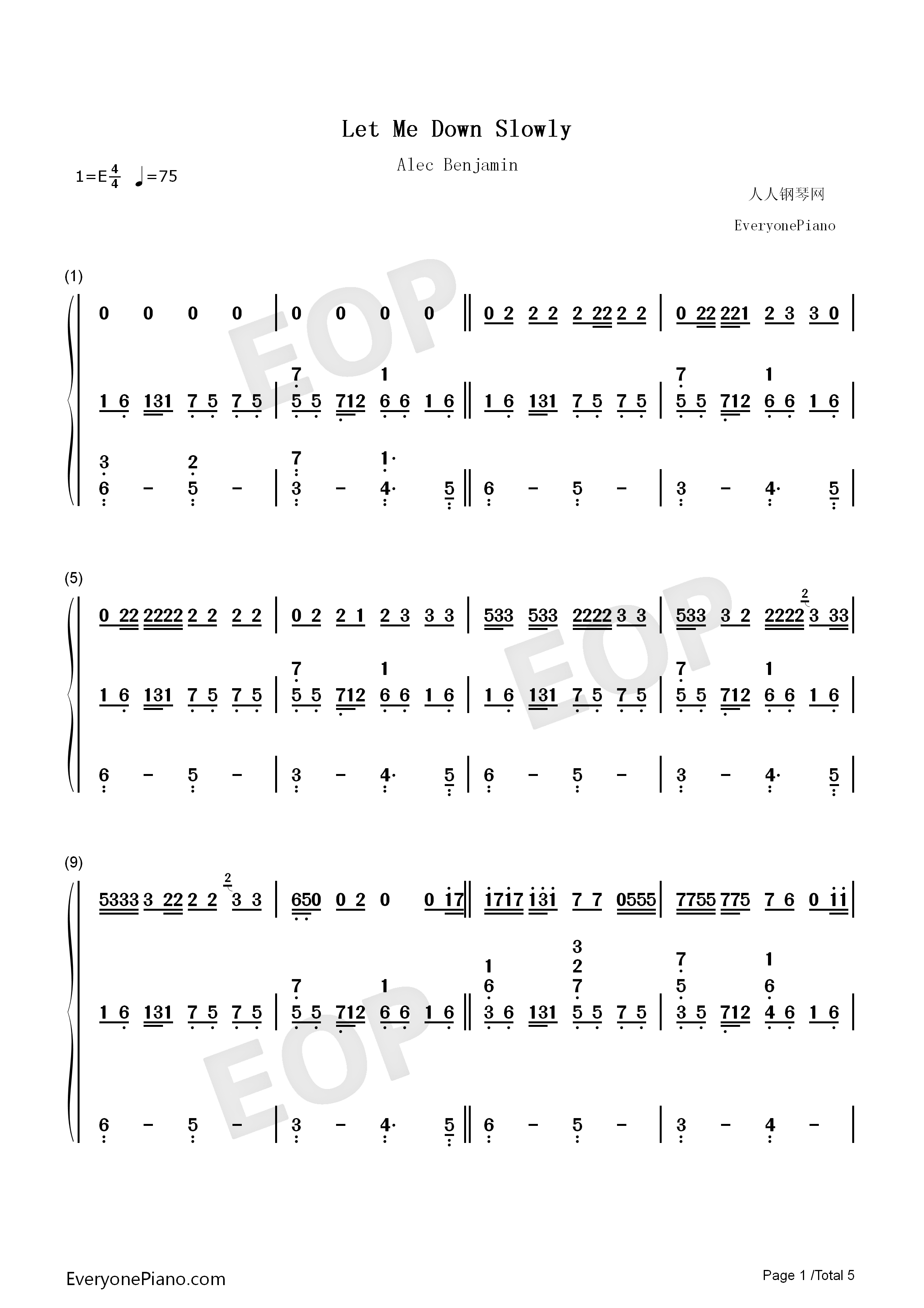 Let Me Down Slowly钢琴简谱-Alec Benjamin演唱1