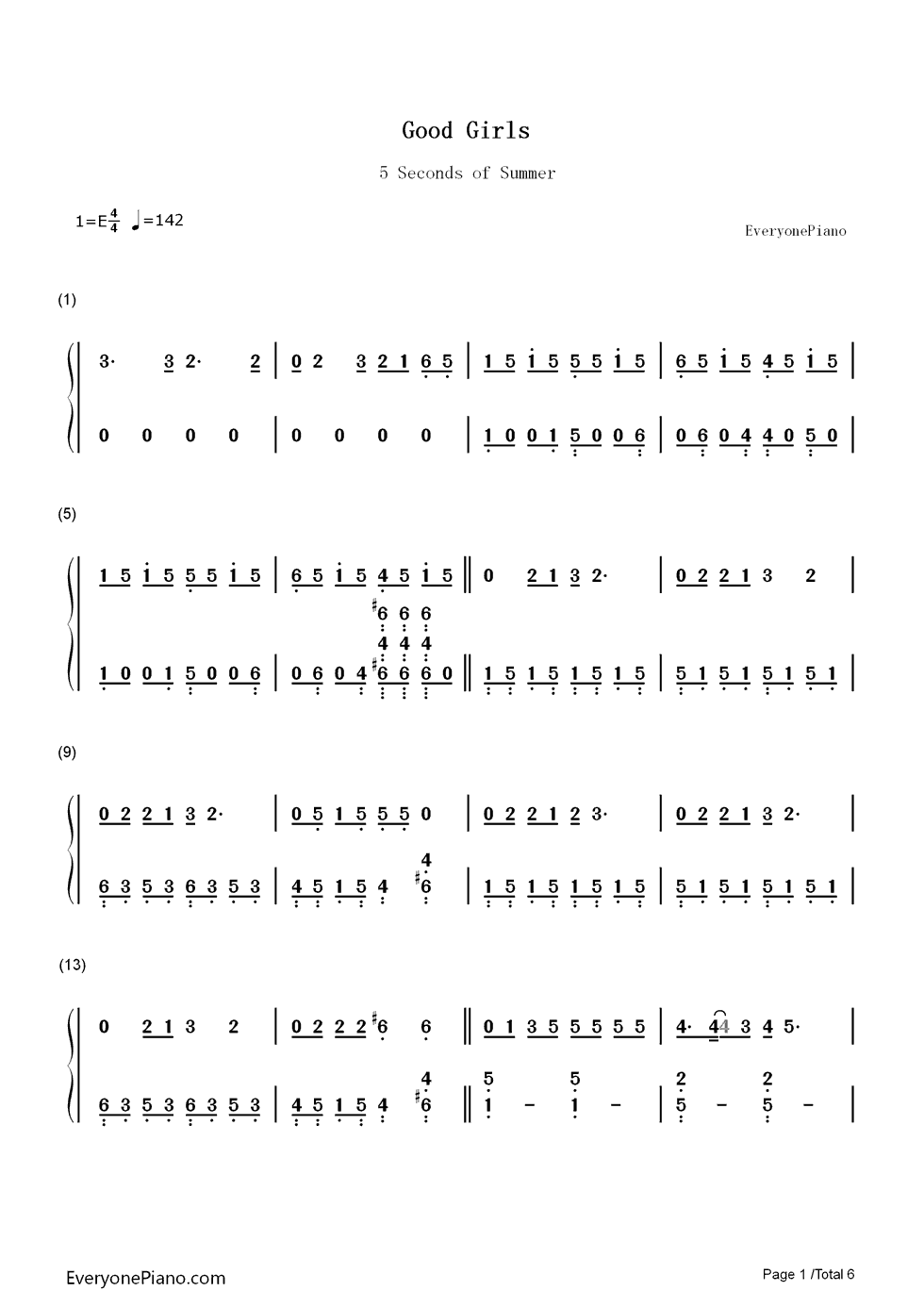 Good Girls钢琴简谱-数字双手-5 Seconds of Summer1