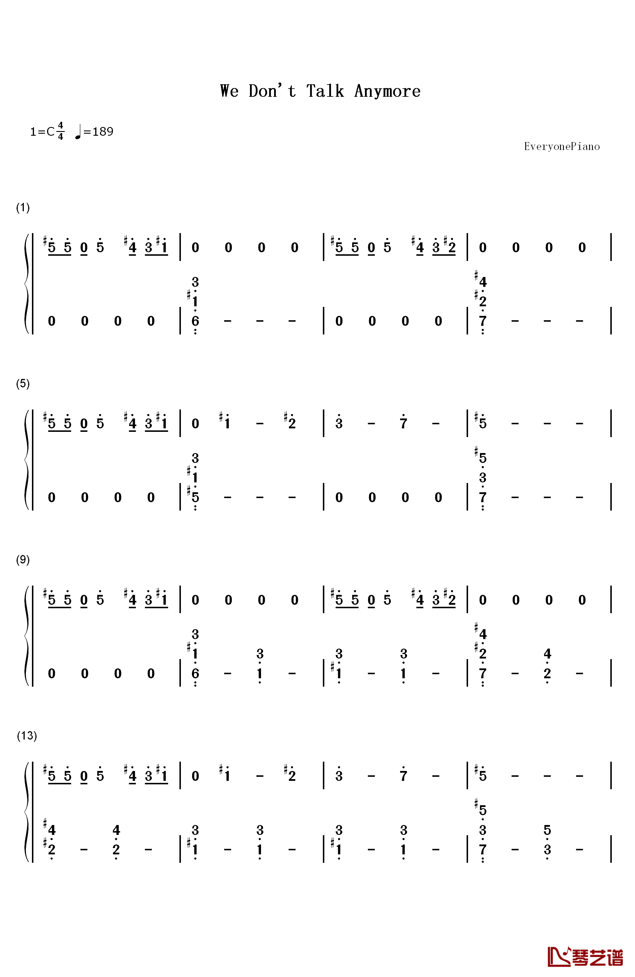 We Don't Talk Anymore钢琴简谱-数字双手-Charlie Puth1