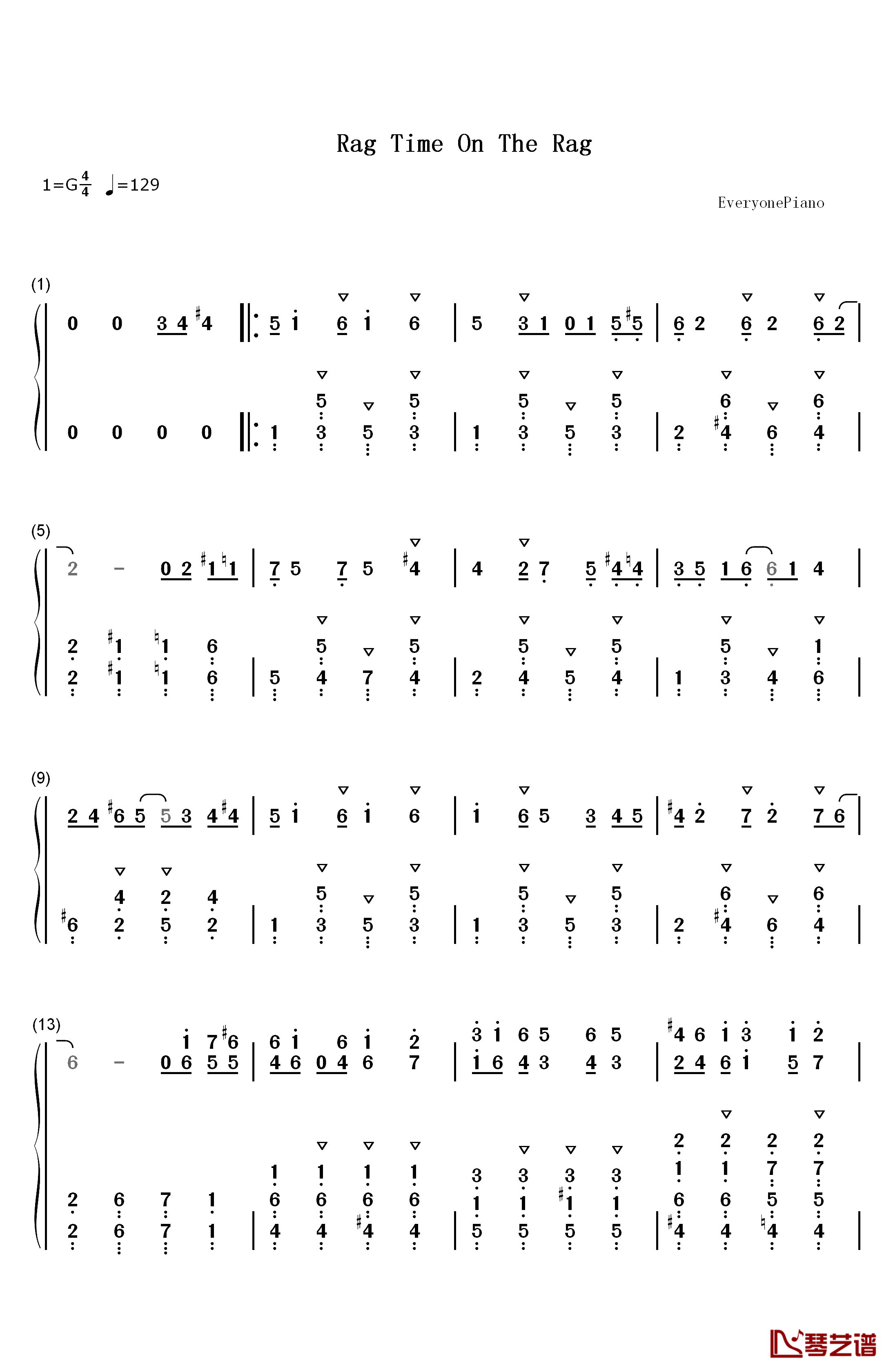 Rag Time On The Rag钢琴简谱-数字双手-崎谷健次郎1