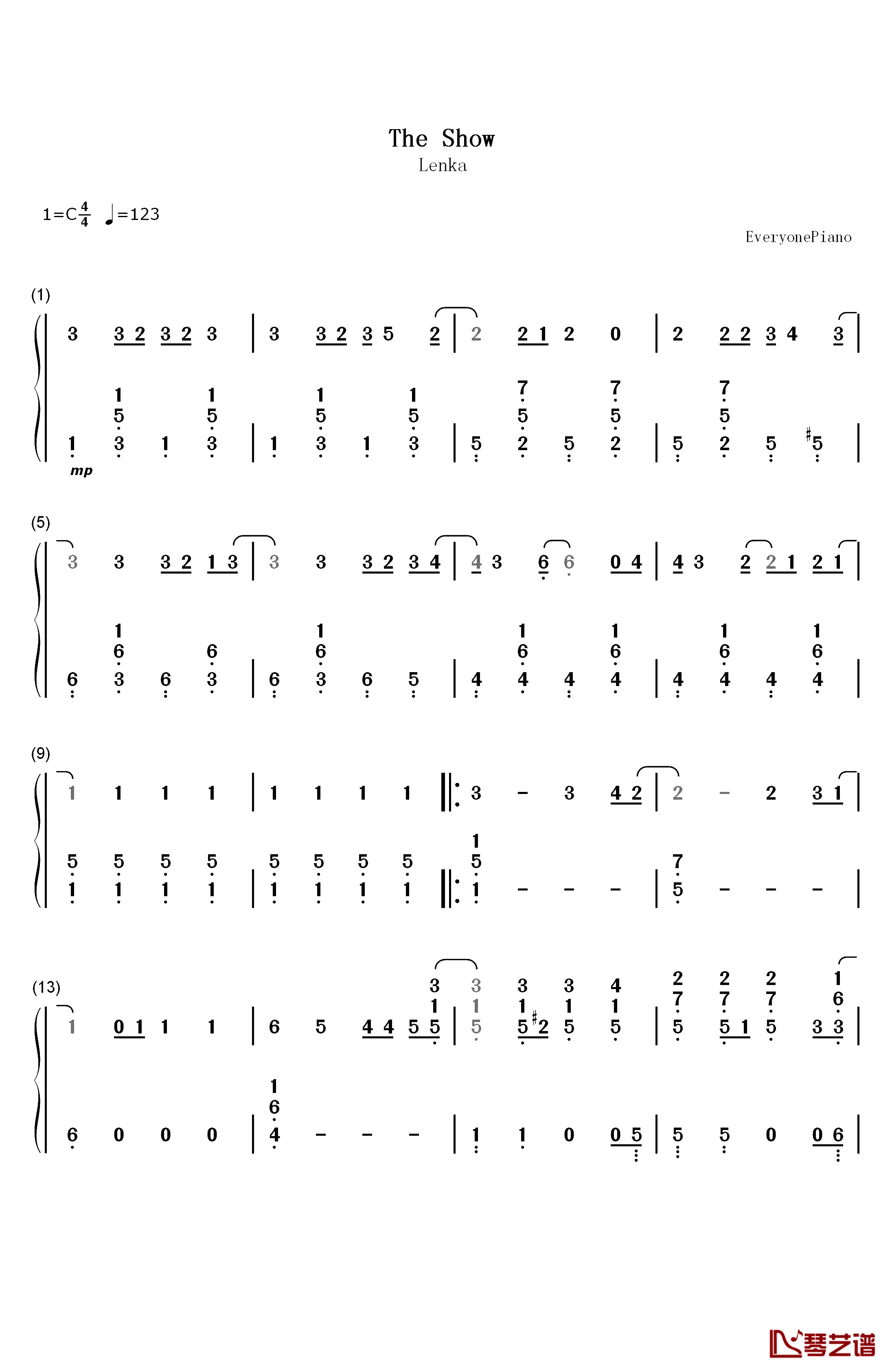 The Show钢琴简谱-数字双手-Lenka1