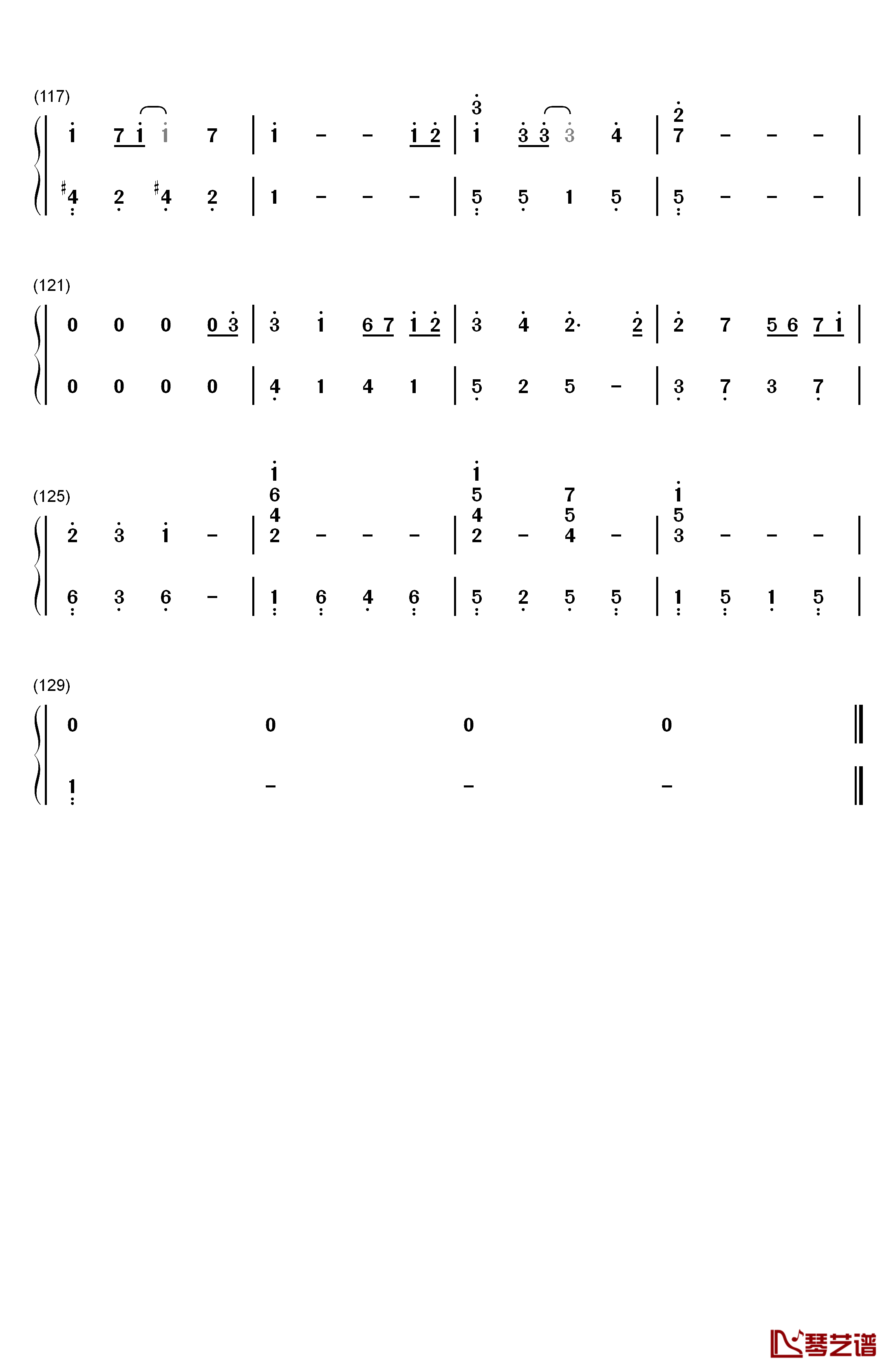 天梯钢琴简谱-数字双手-C AllStar6
