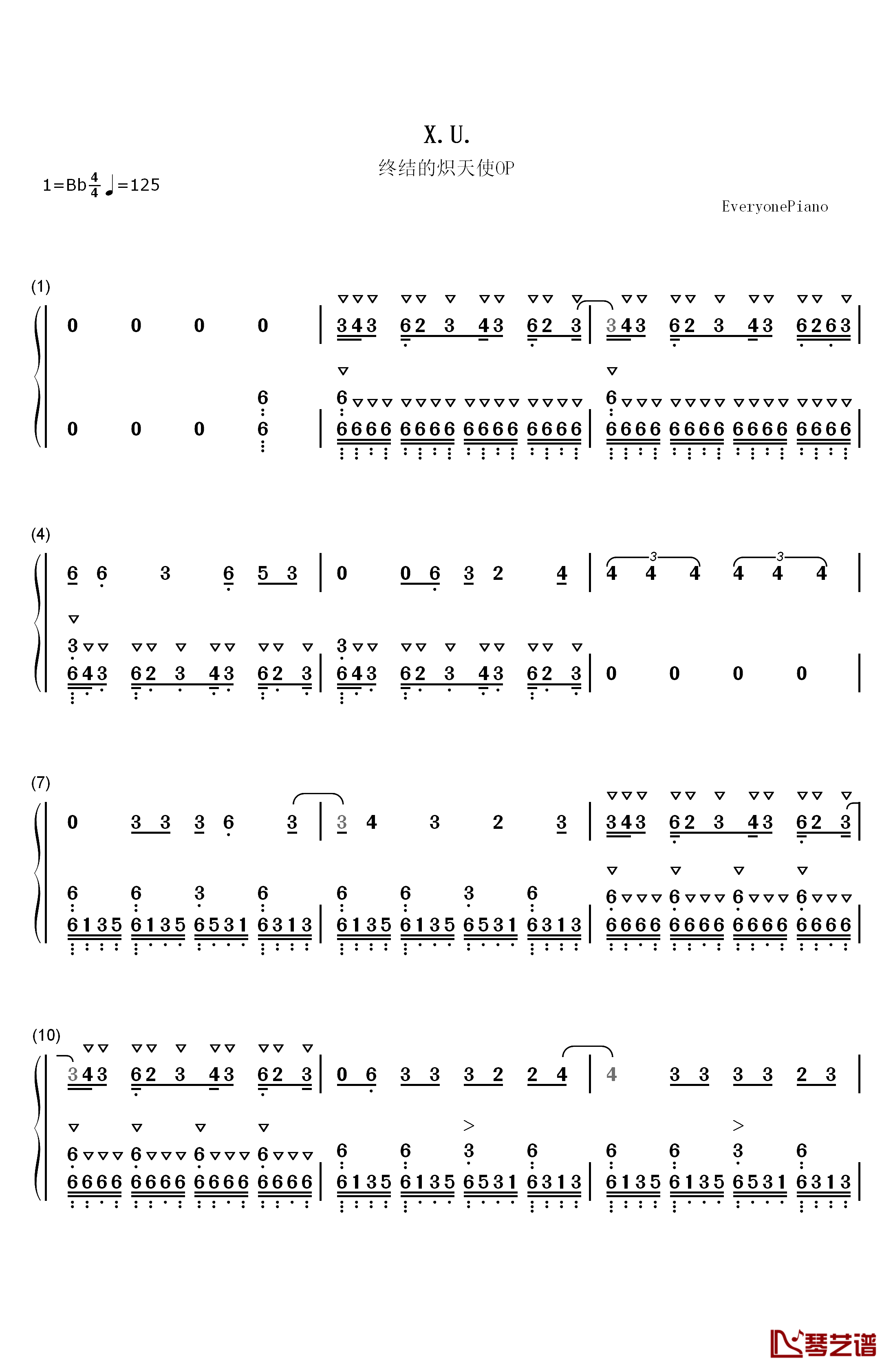 X.U.钢琴简谱-数字双手-SawanoHiroyuki[nZk]:Gemie1