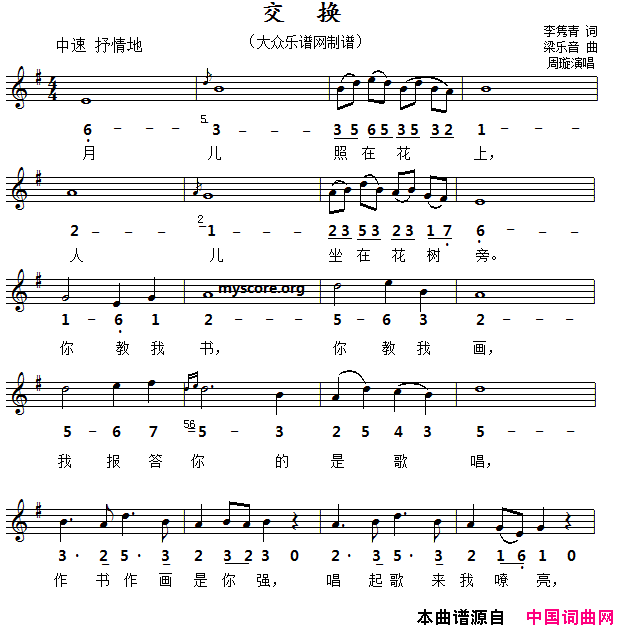 交换线简谱对照版简谱1