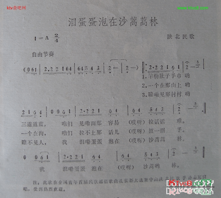 泪蛋蛋泡在沙蒿蒿林陕北民歌简谱-孙志宽演唱1