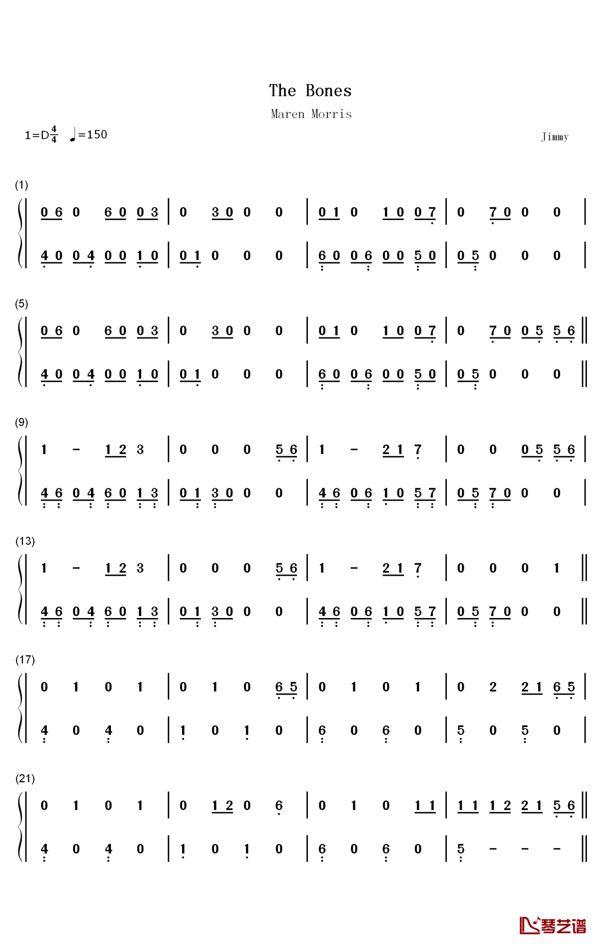 The Bones钢琴简谱-数字双手-Maren Morris1