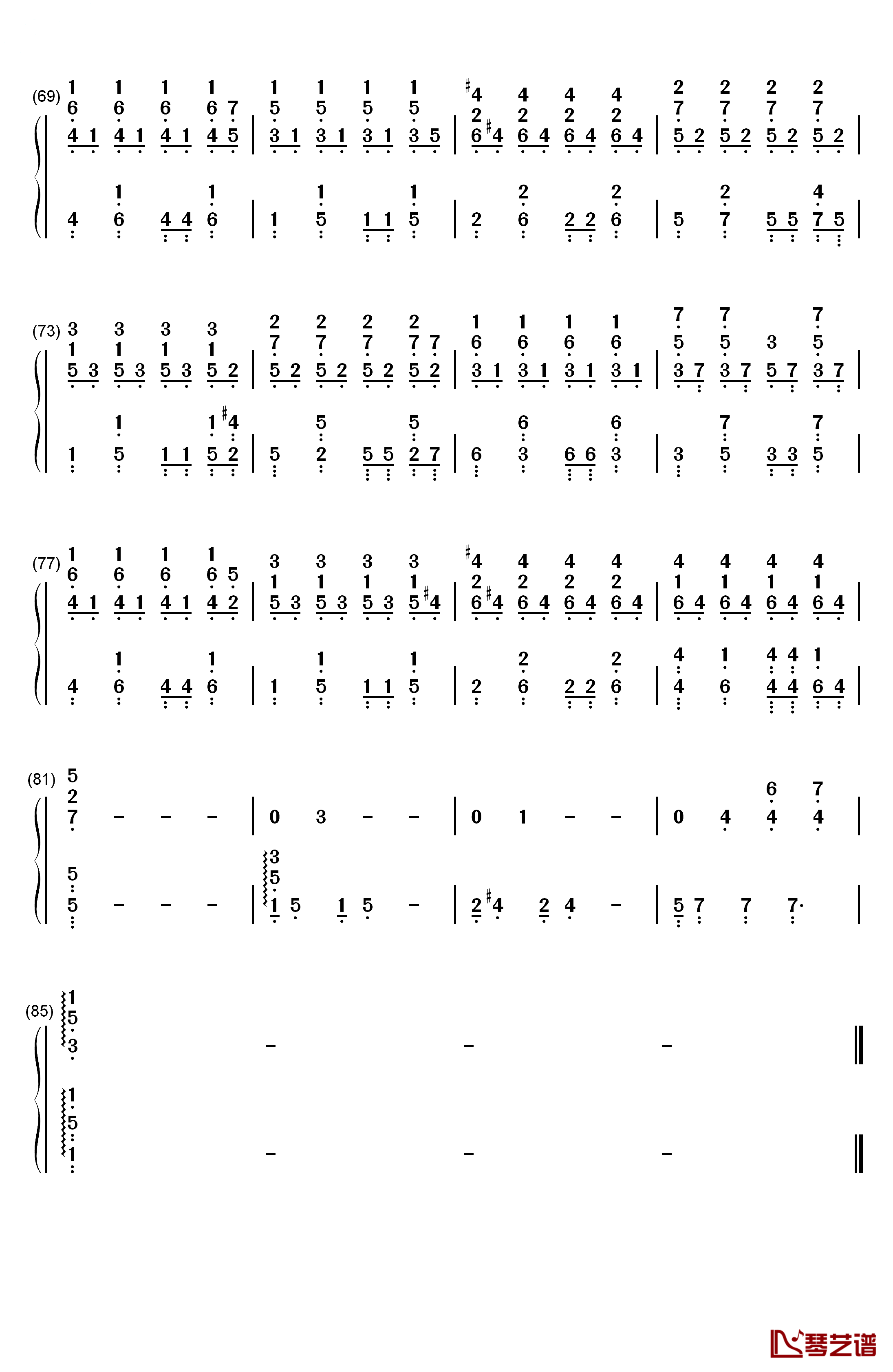 小幸运钢琴简谱-数字双手-田馥甄4