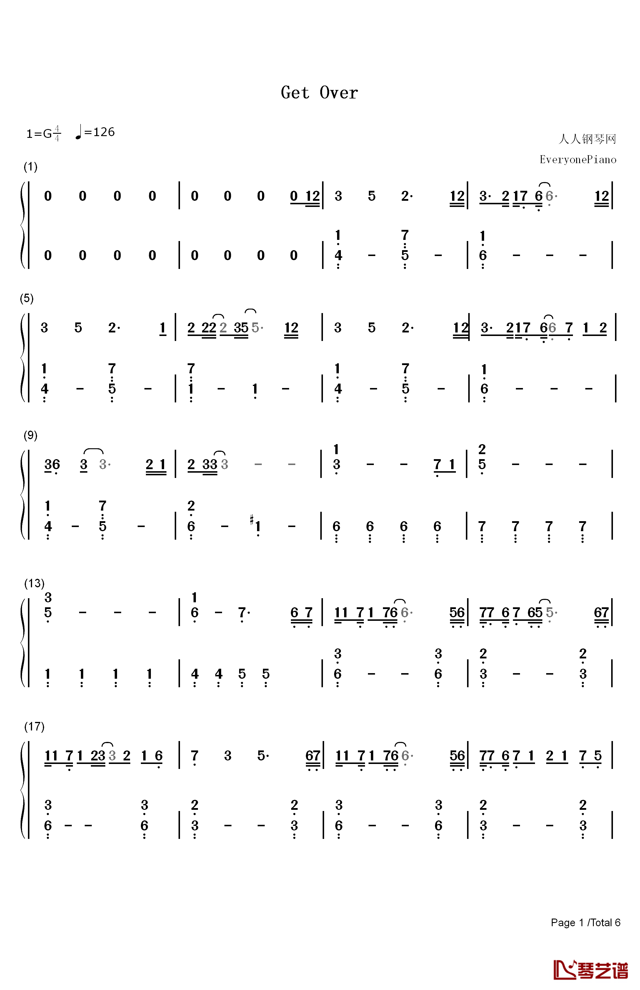 Get Over钢琴简谱-数字双手-Dream1