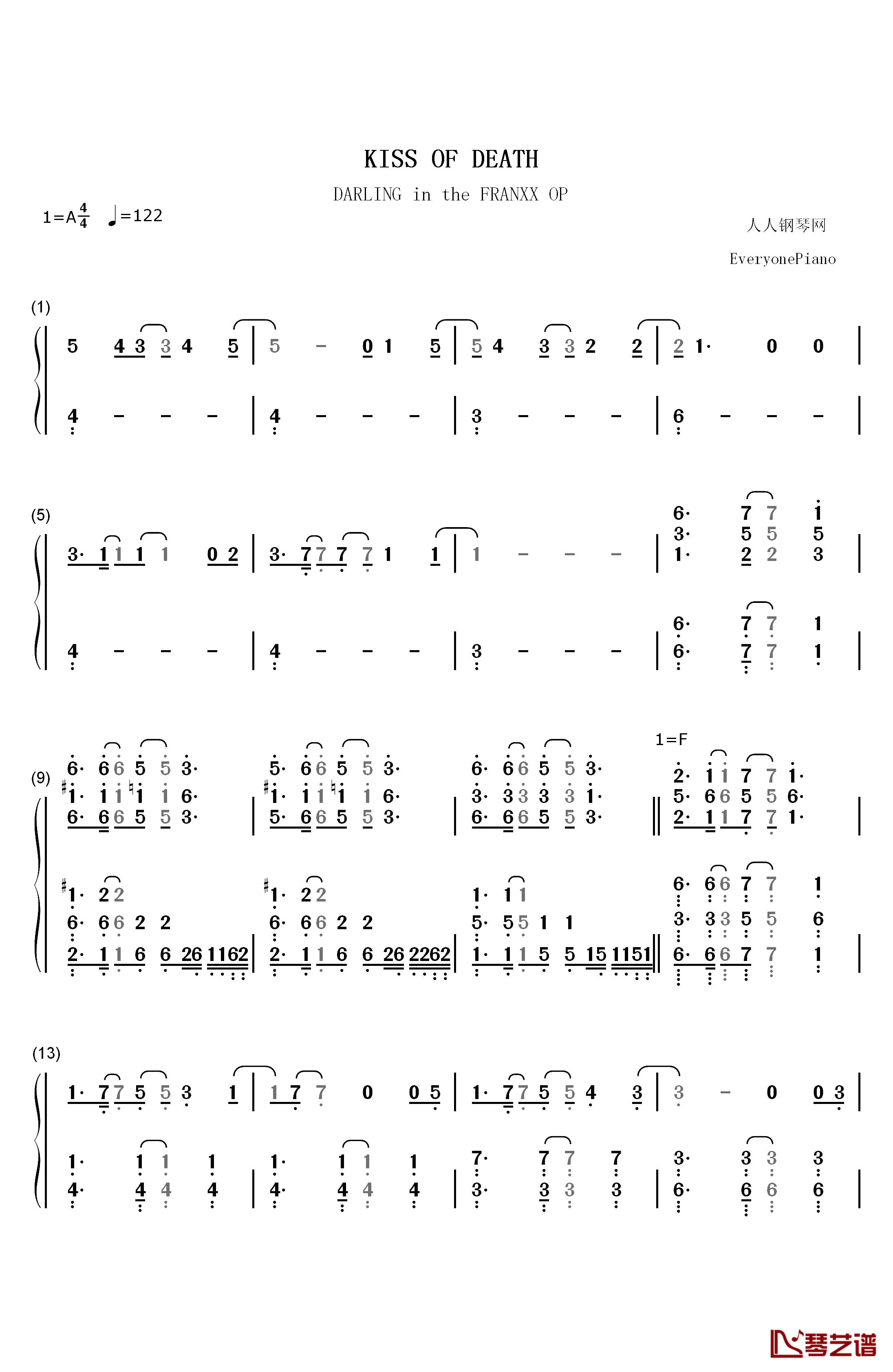 KISS OF DEATH钢琴简谱-数字双手-中岛美嘉1