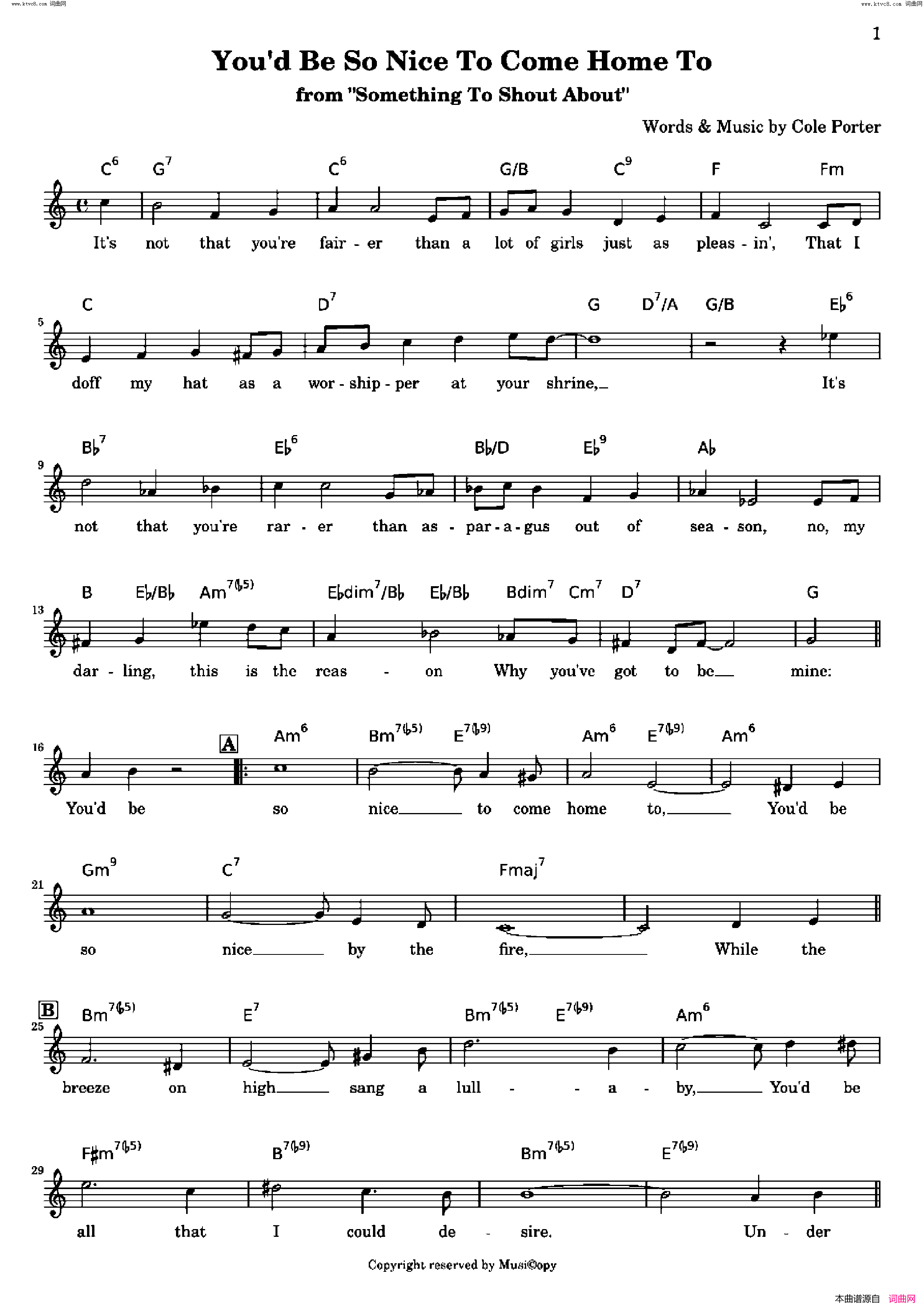 You´d Be So Nice To Come Home To歌曲 人声伴奏简谱1