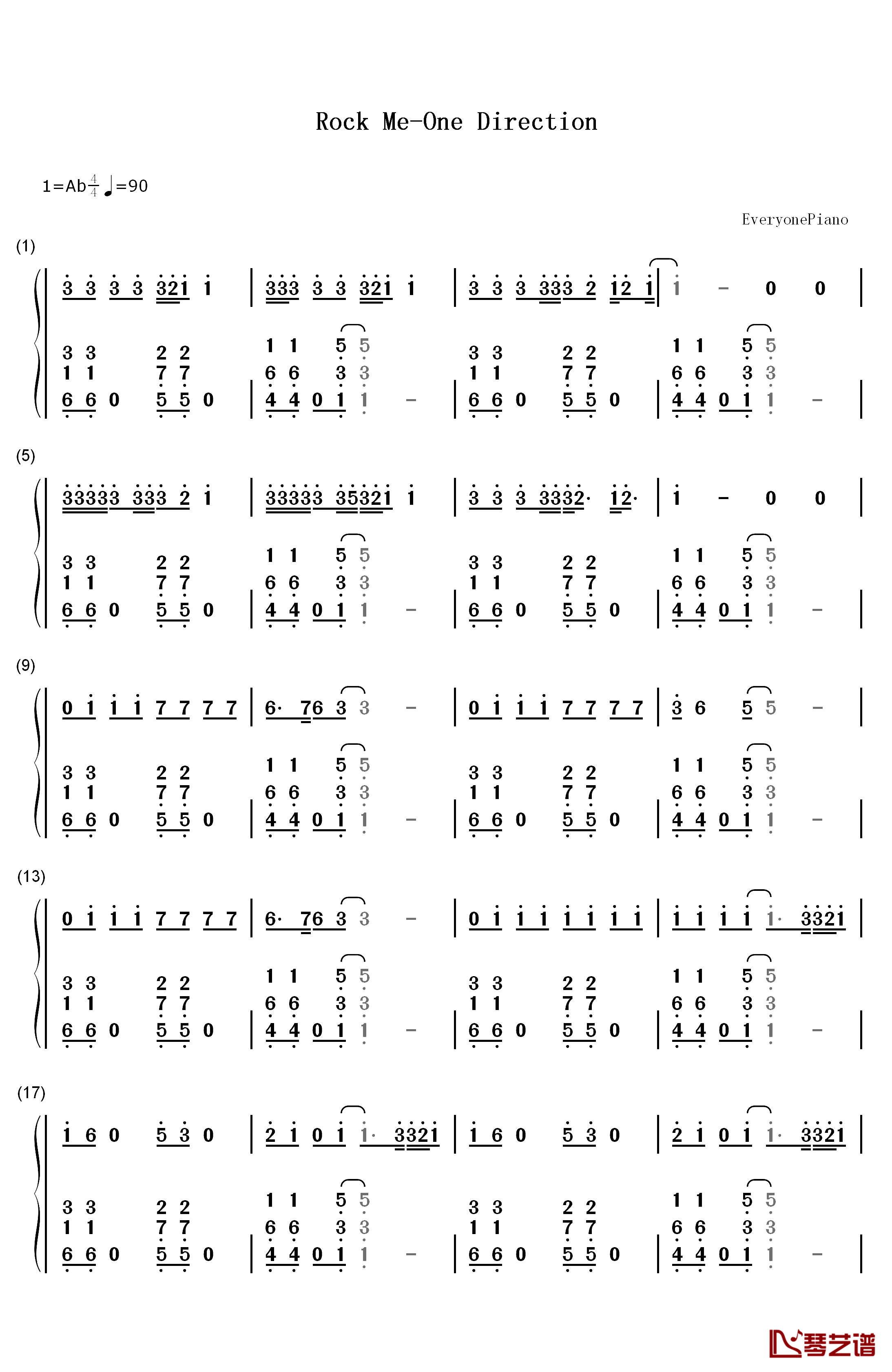Rock Me钢琴简谱-数字双手-One Direction1