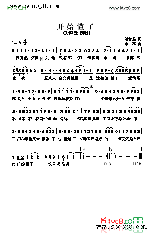 开始懂了歌曲类简谱简谱-孙燕姿演唱1