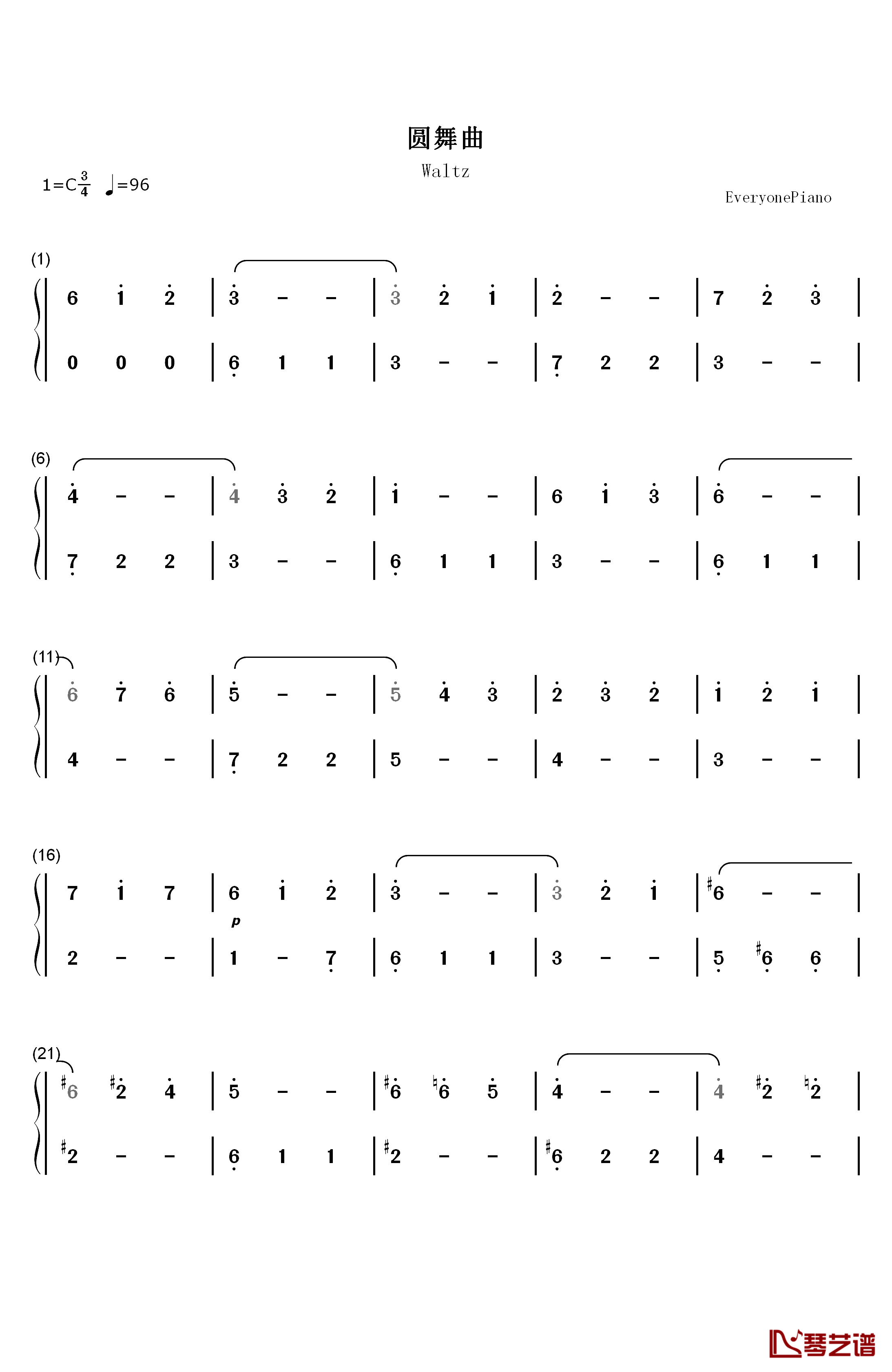 圆舞曲钢琴简谱-数字双手-肖斯塔科维奇1