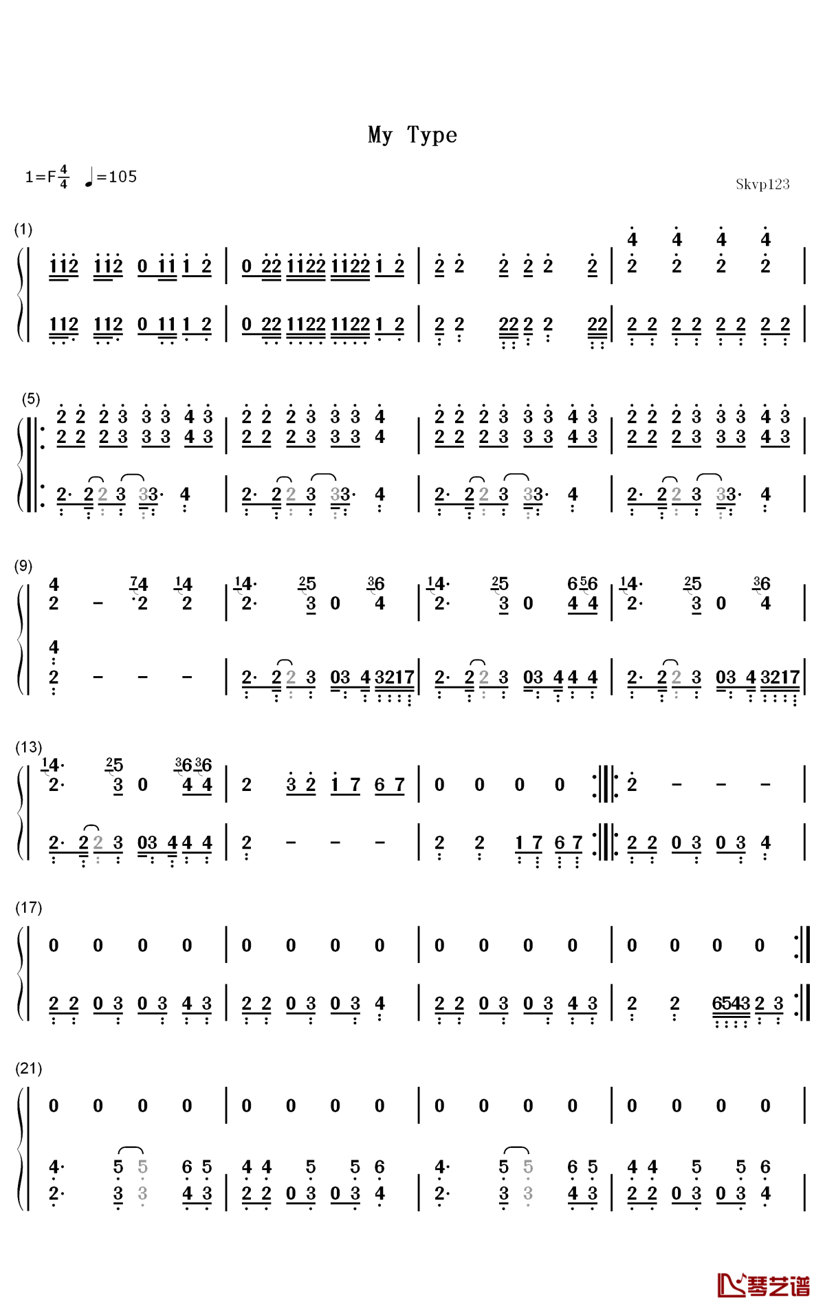 My Type钢琴简谱-数字双手-Saweetie1