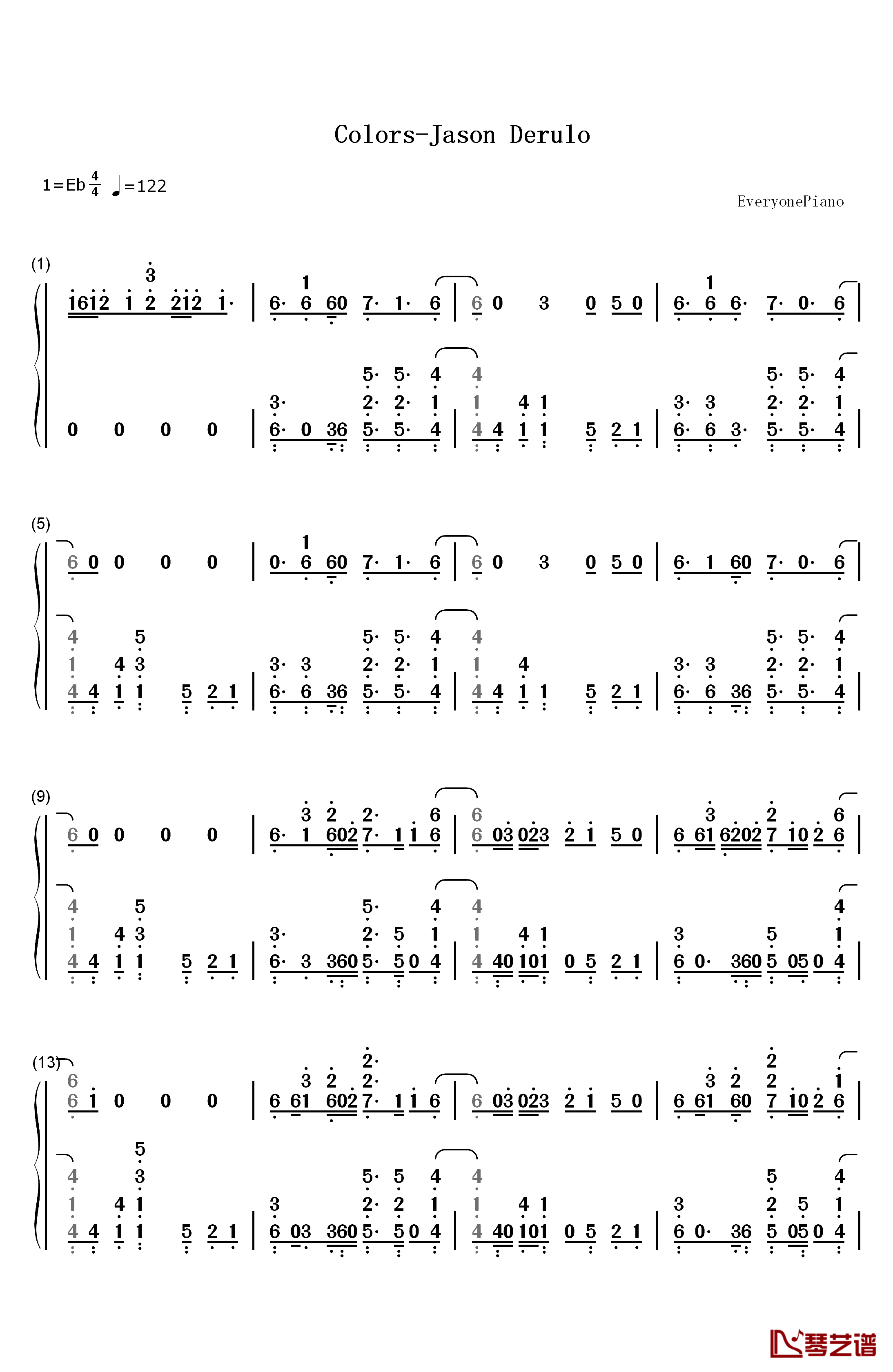 Colors钢琴简谱-数字双手-Jason Derulo1