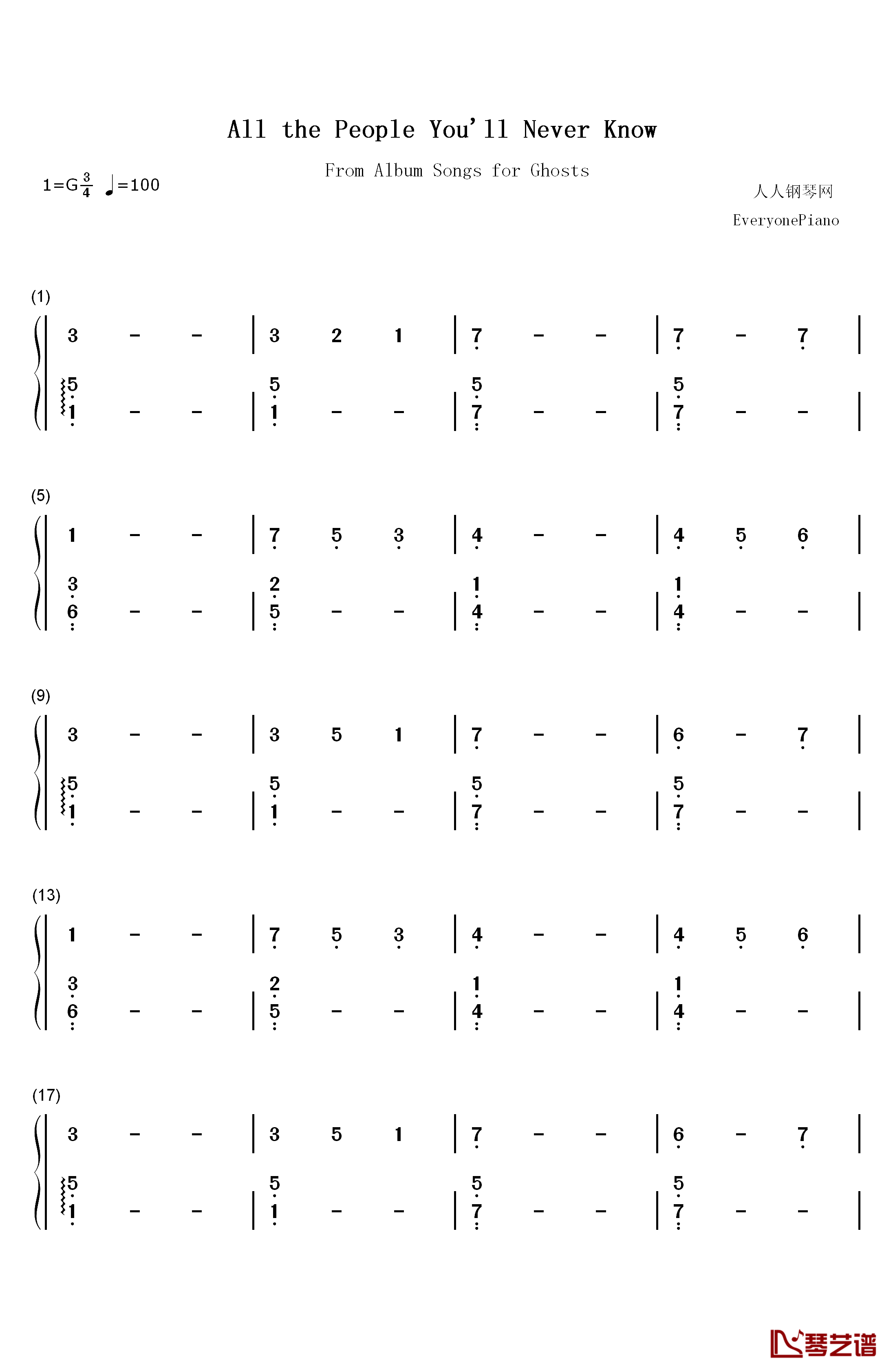 All the People You'll Never Know钢琴简谱-数字双手-Circadian Eyes1