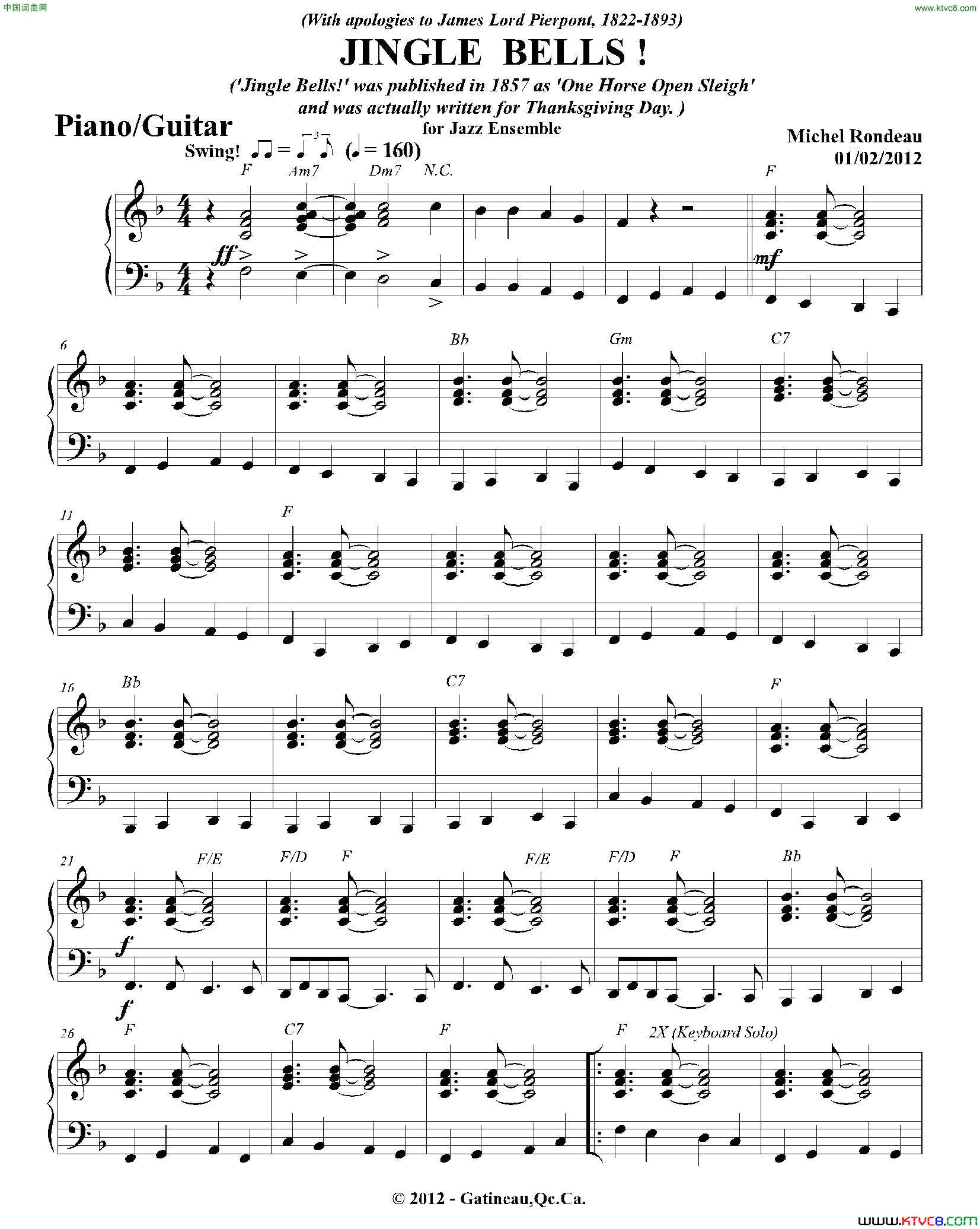 JINGLEBELLS！钢琴、吉他分谱JINGLE BELLS！钢琴、吉他分谱简谱-爵士管乐团演唱1
