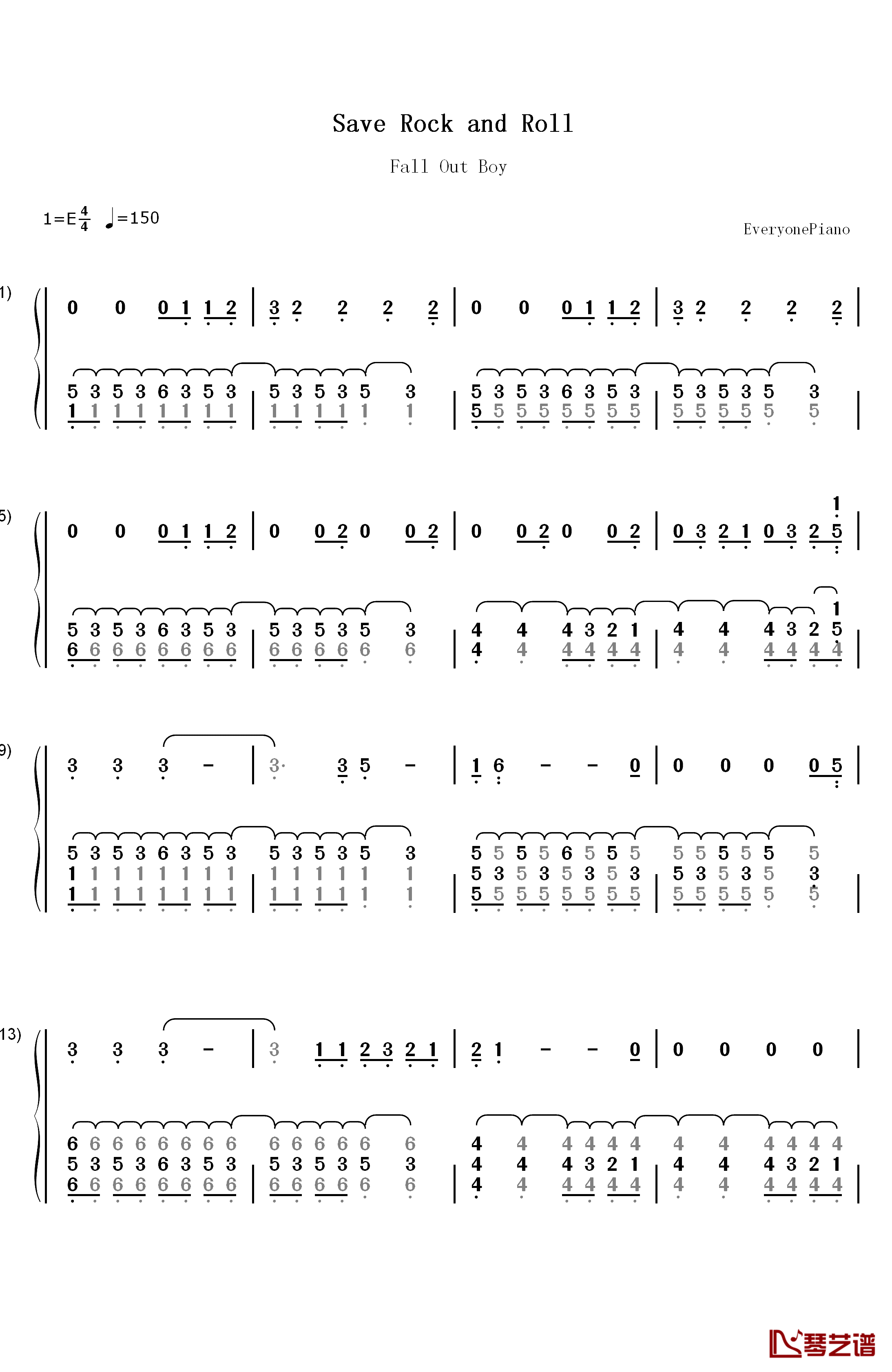 Save Rock and Roll钢琴简谱-数字双手-Fall Out Boy1