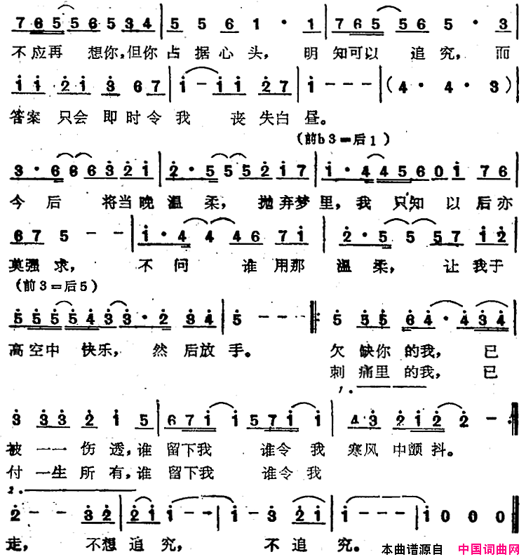 苏芮演唱金曲：不想追究简谱-苏芮演唱-潘伟源/鲍比达词曲1