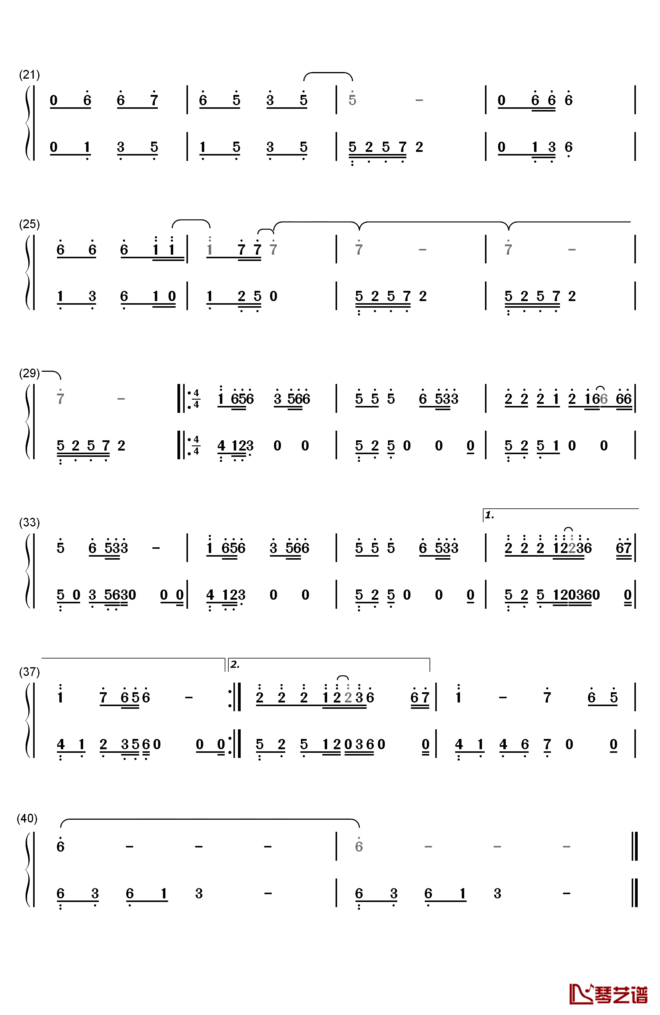 霸王别姬钢琴简谱-数字双手-屠洪刚2