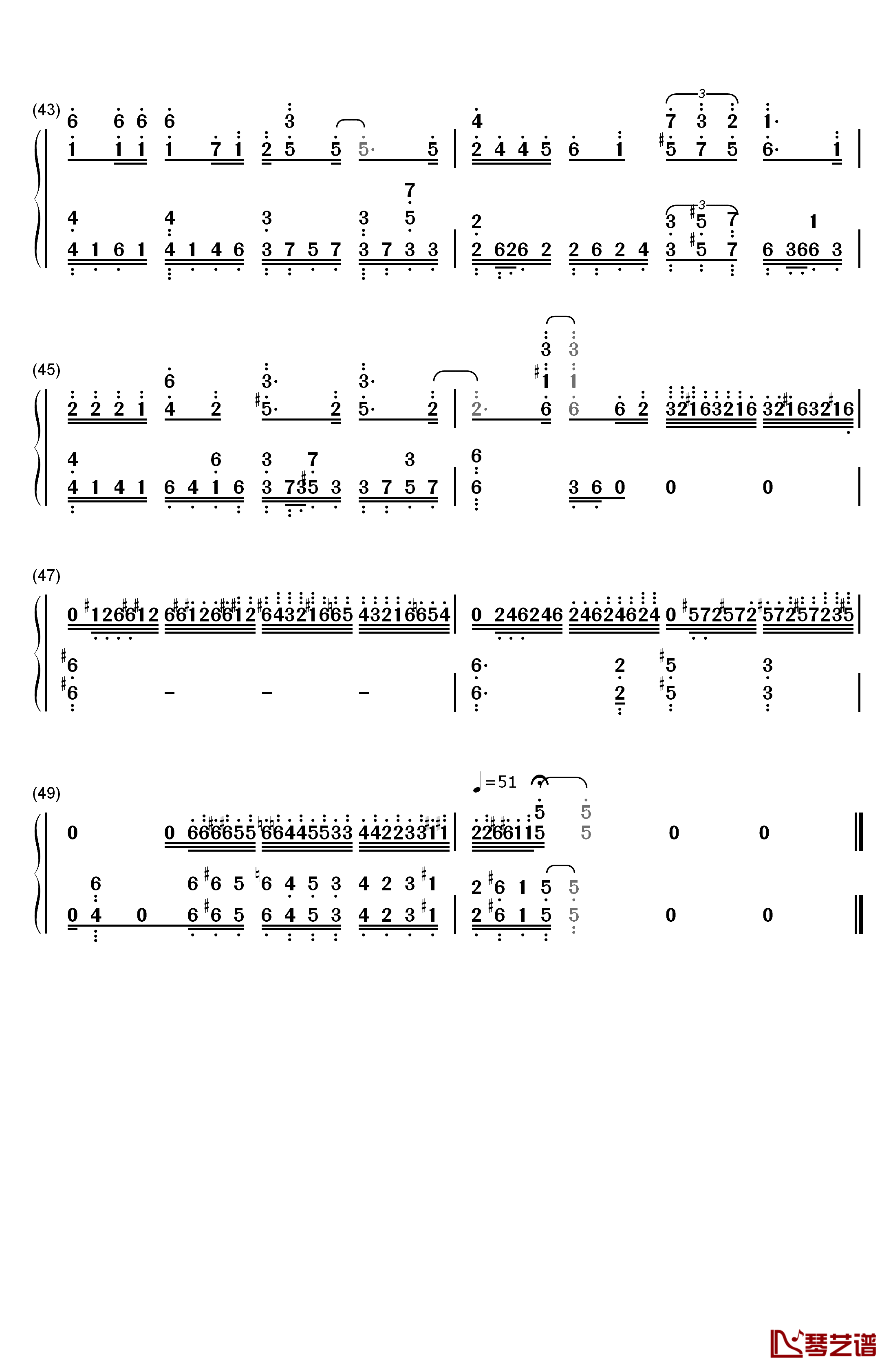 电灯胆钢琴简谱-数字双手-邓丽欣4