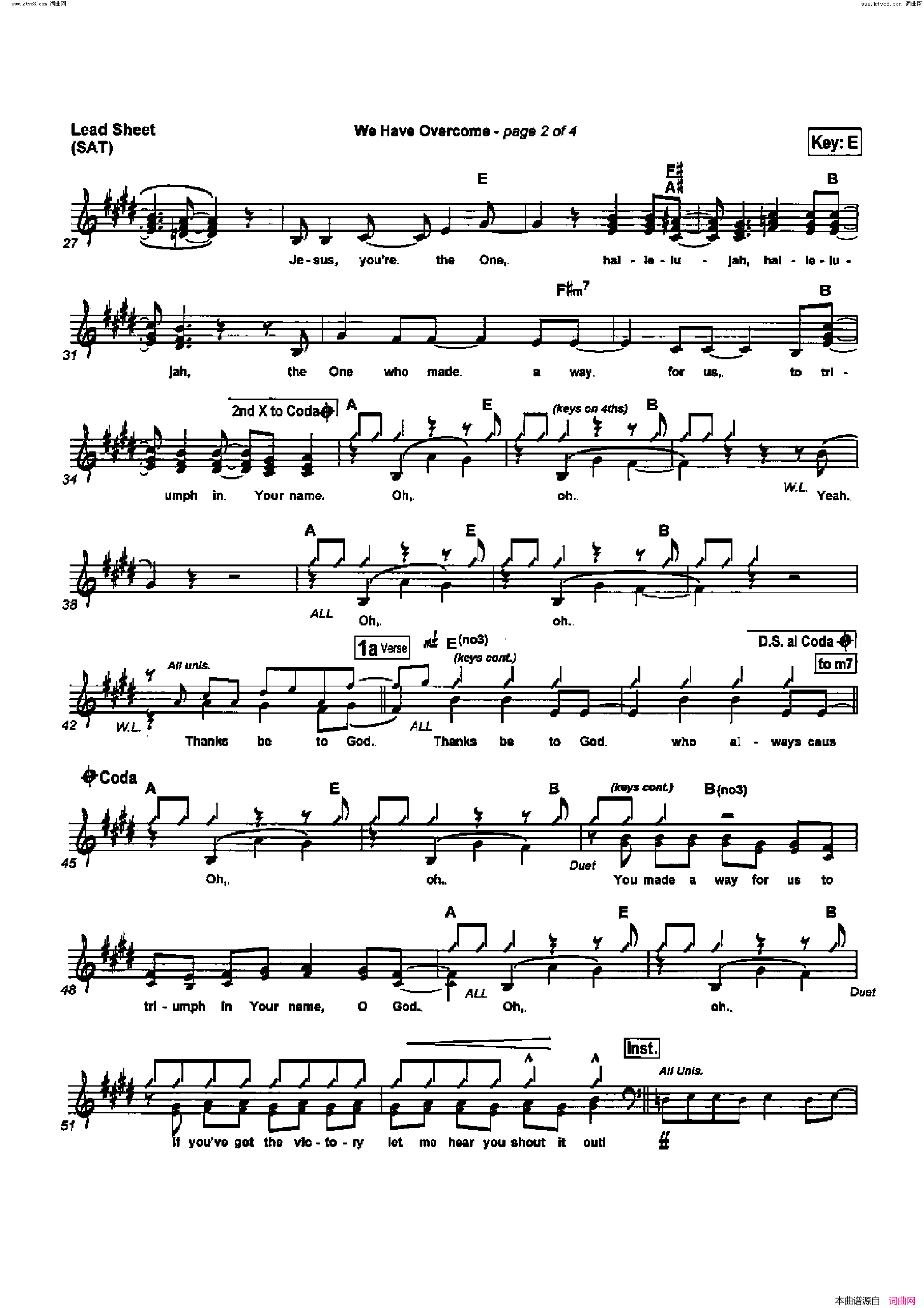 We Have Overcome歌曲 人声伴奏简谱1
