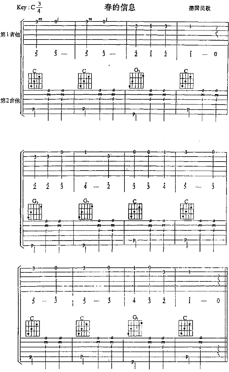 春的信息德国民歌、独奏曲简谱1
