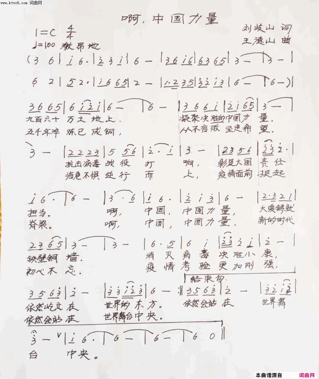 啊，中国力量简谱1