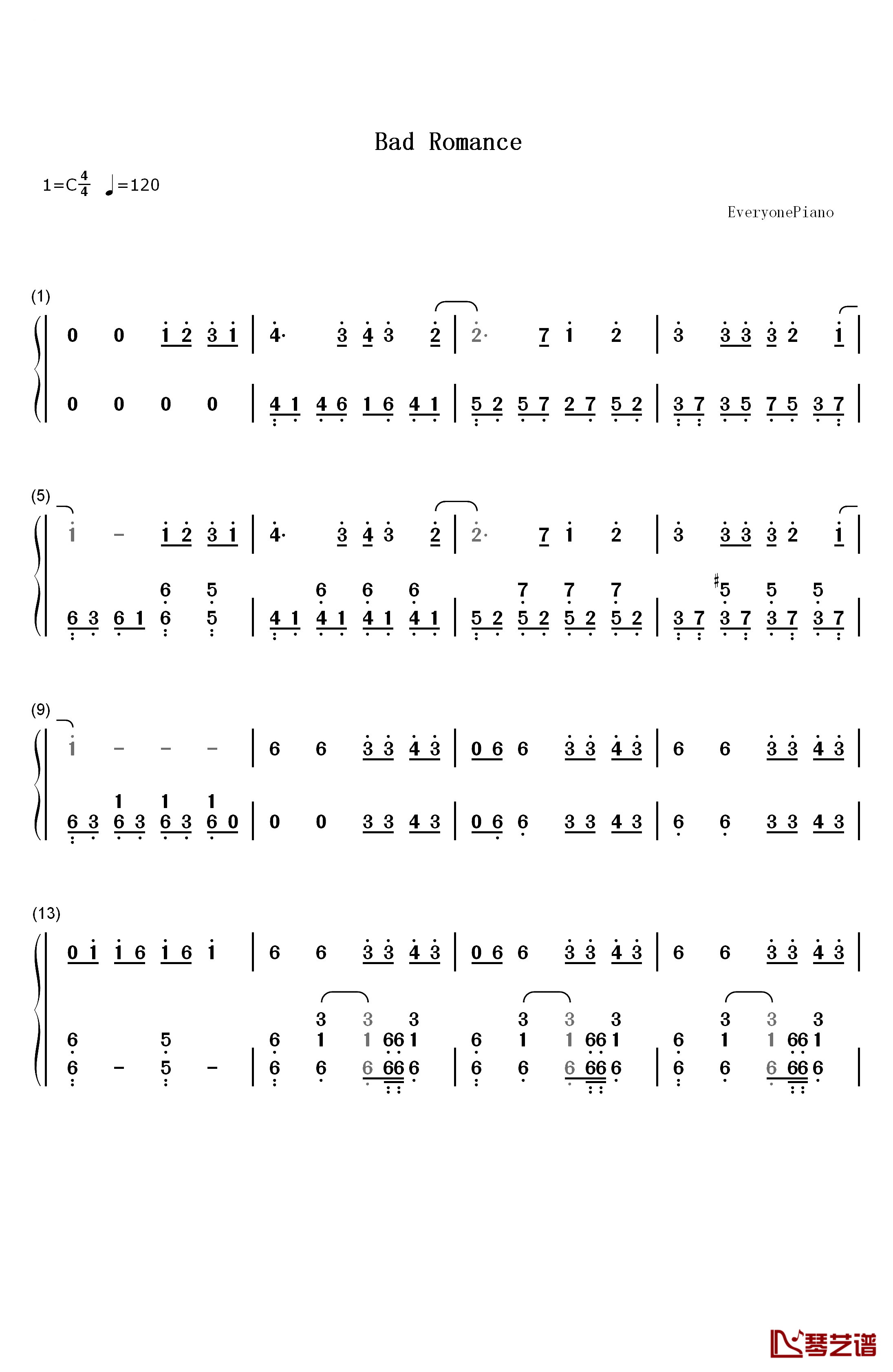 Lady GaGa罗曼死钢琴简谱-数字双手-Lady GaGa1