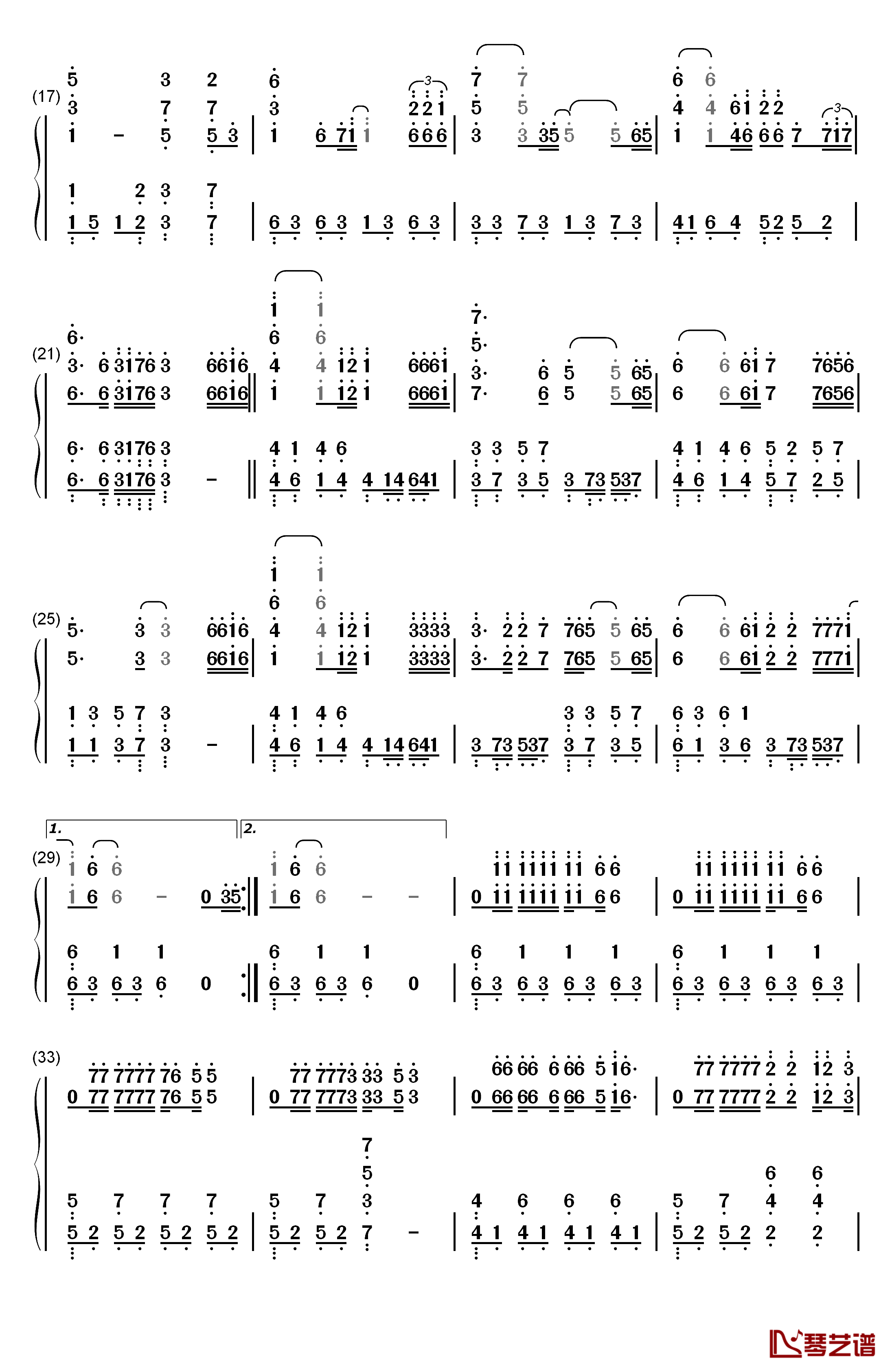 回心转意钢琴简谱-数字双手-黑龙2