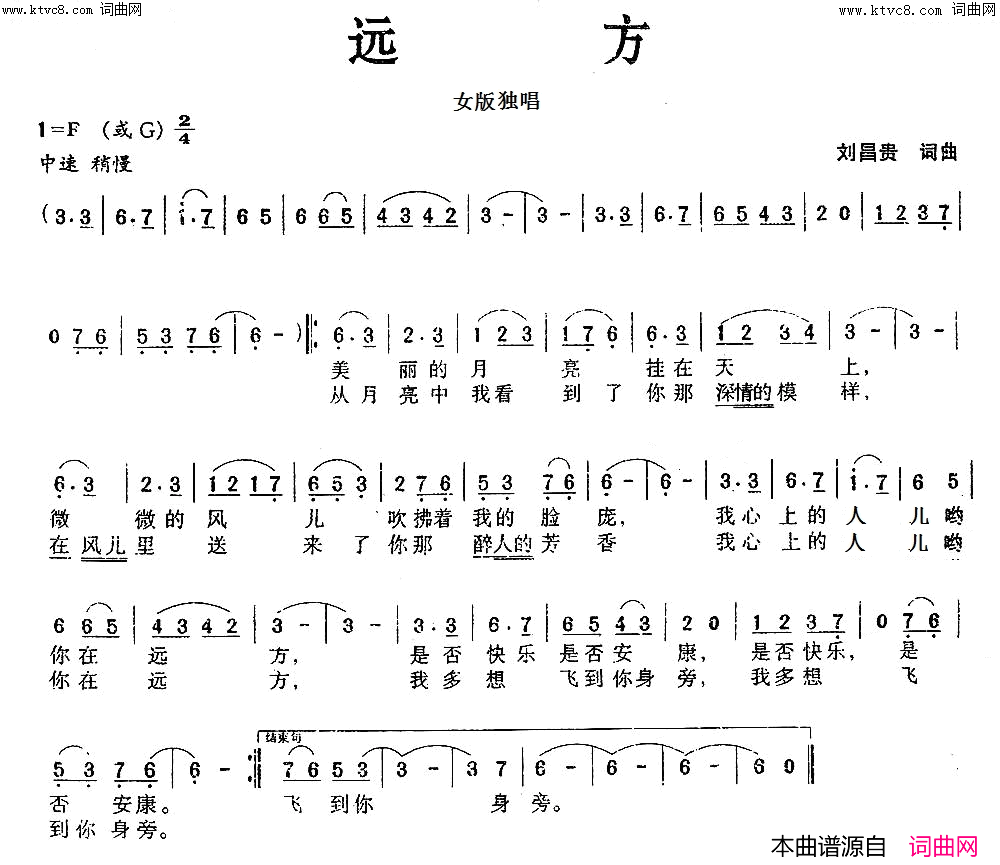 远方对唱版简谱-罗序中演唱-刘昌贵/刘昌贵词曲1