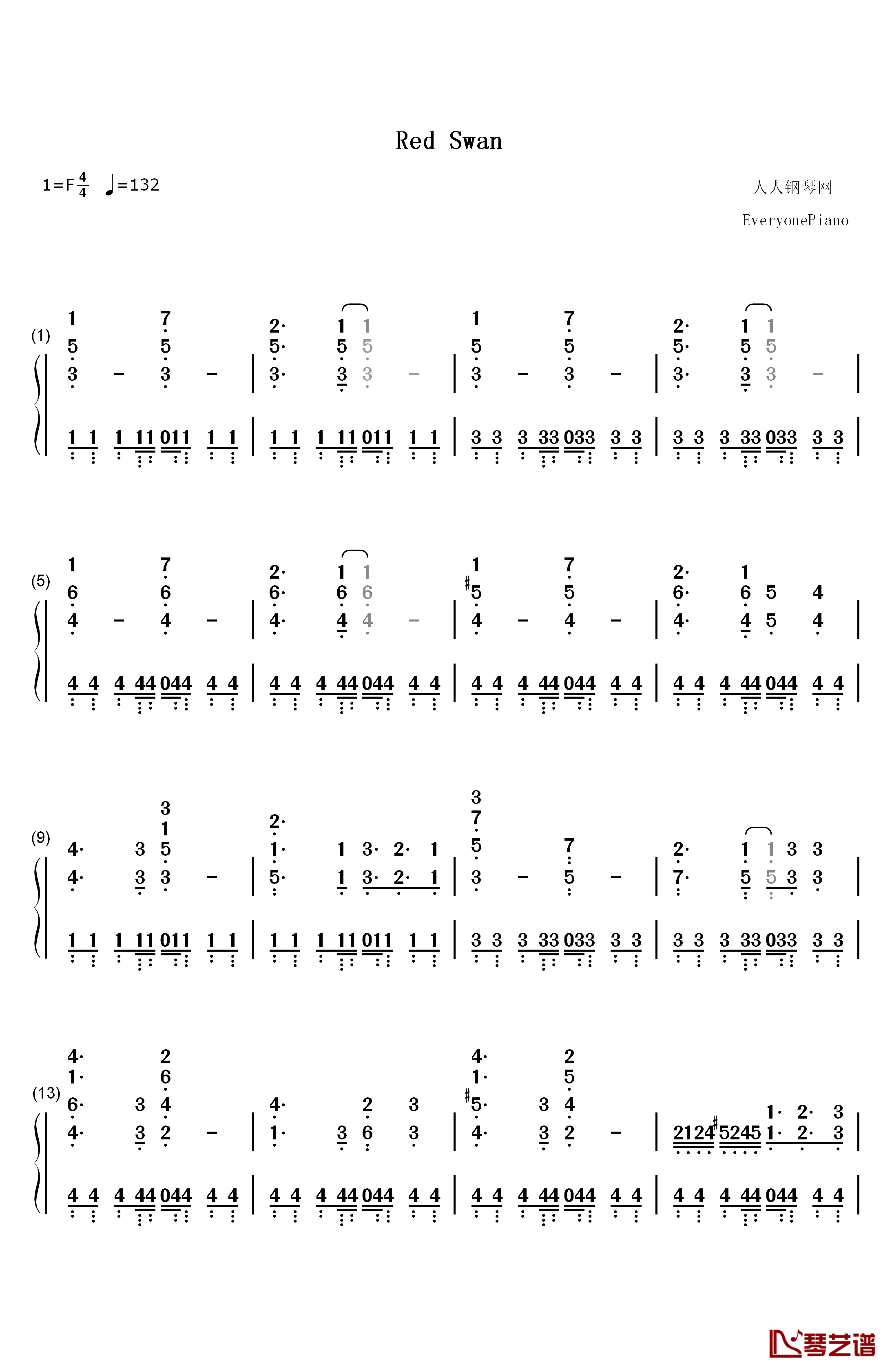 Red Swan钢琴简谱-数字双手-Yoshiki Hyde1
