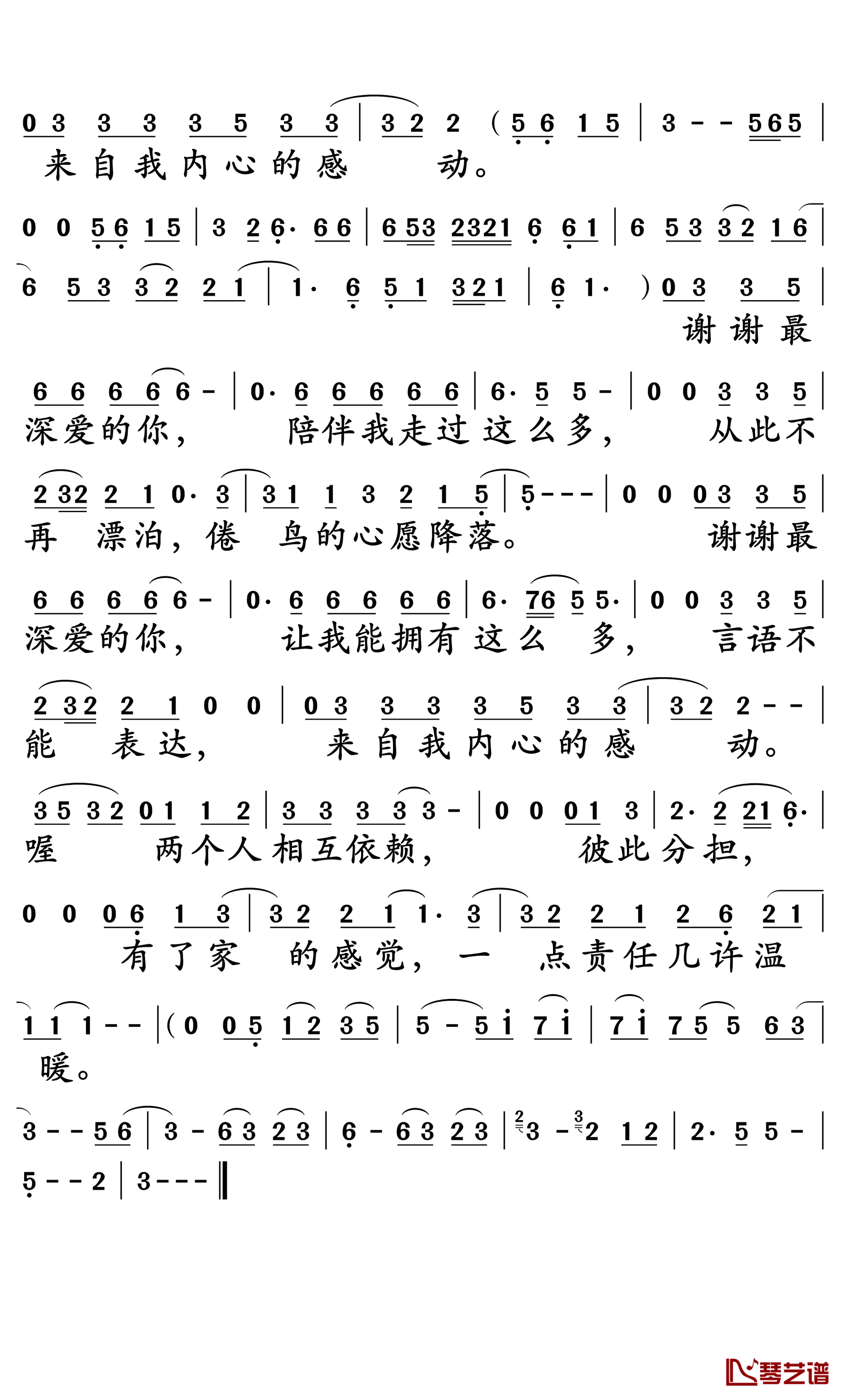 谢谢最深爱的你简谱-童安格演唱-孙世彦曲谱2
