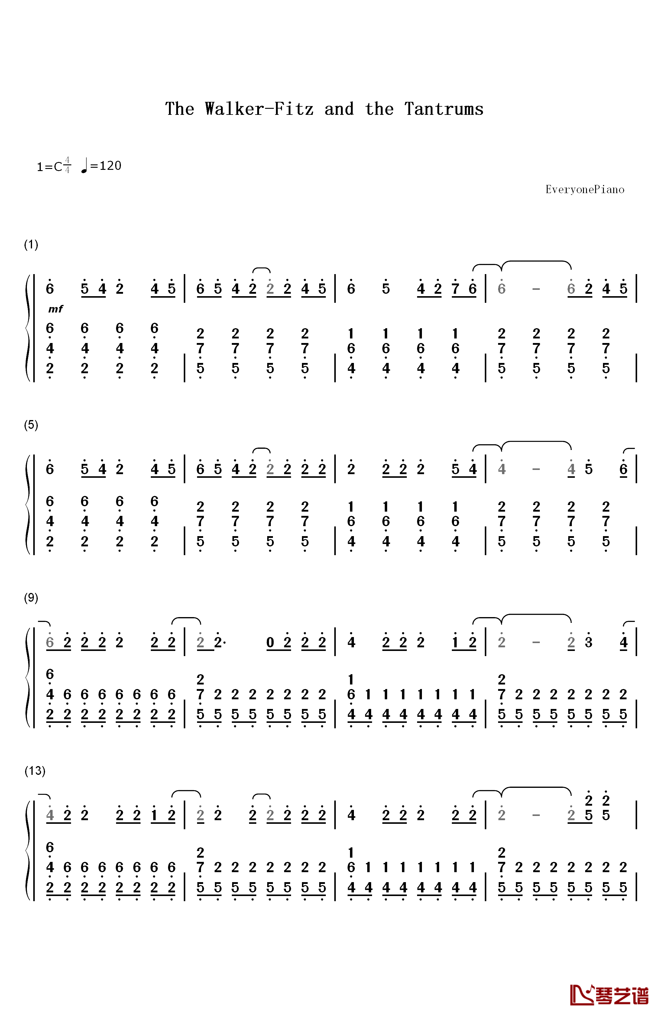 The Walker钢琴简谱-数字双手-Fitz and the Tantrums1