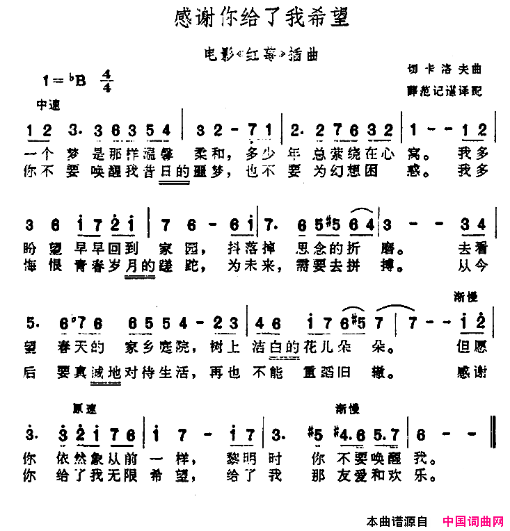 感谢你给了我希望【前苏联】电影《红莓》插曲简谱1