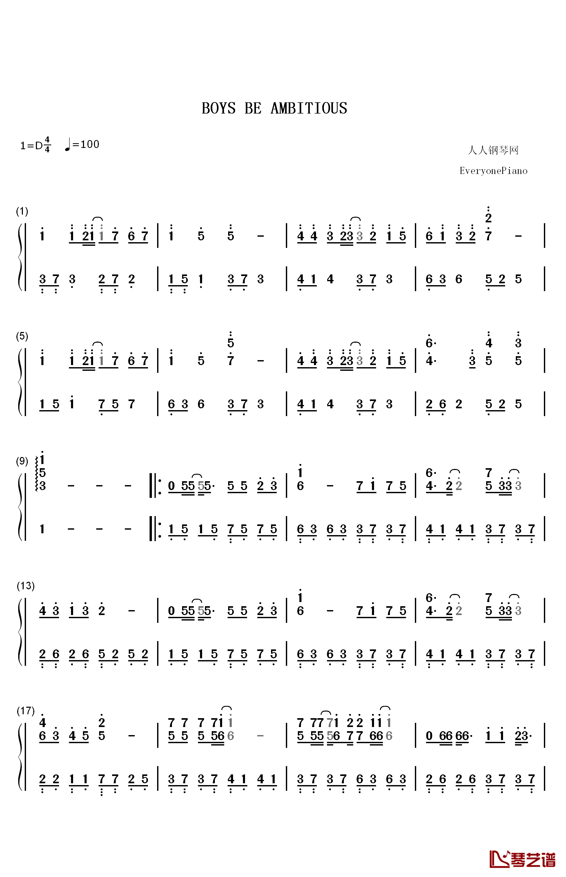 BOYS BE AMBITIOUS钢琴简谱-数字双手-三重野瞳1