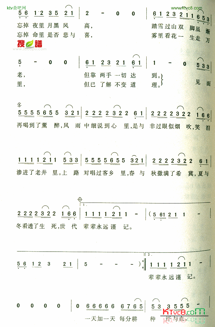 农民简谱-黄家驹演唱1