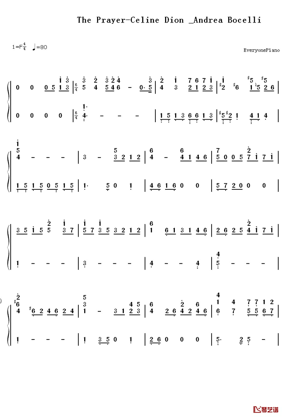 The Prayer钢琴简谱-数字双手-Celine Dion  Andrea Bocelli1