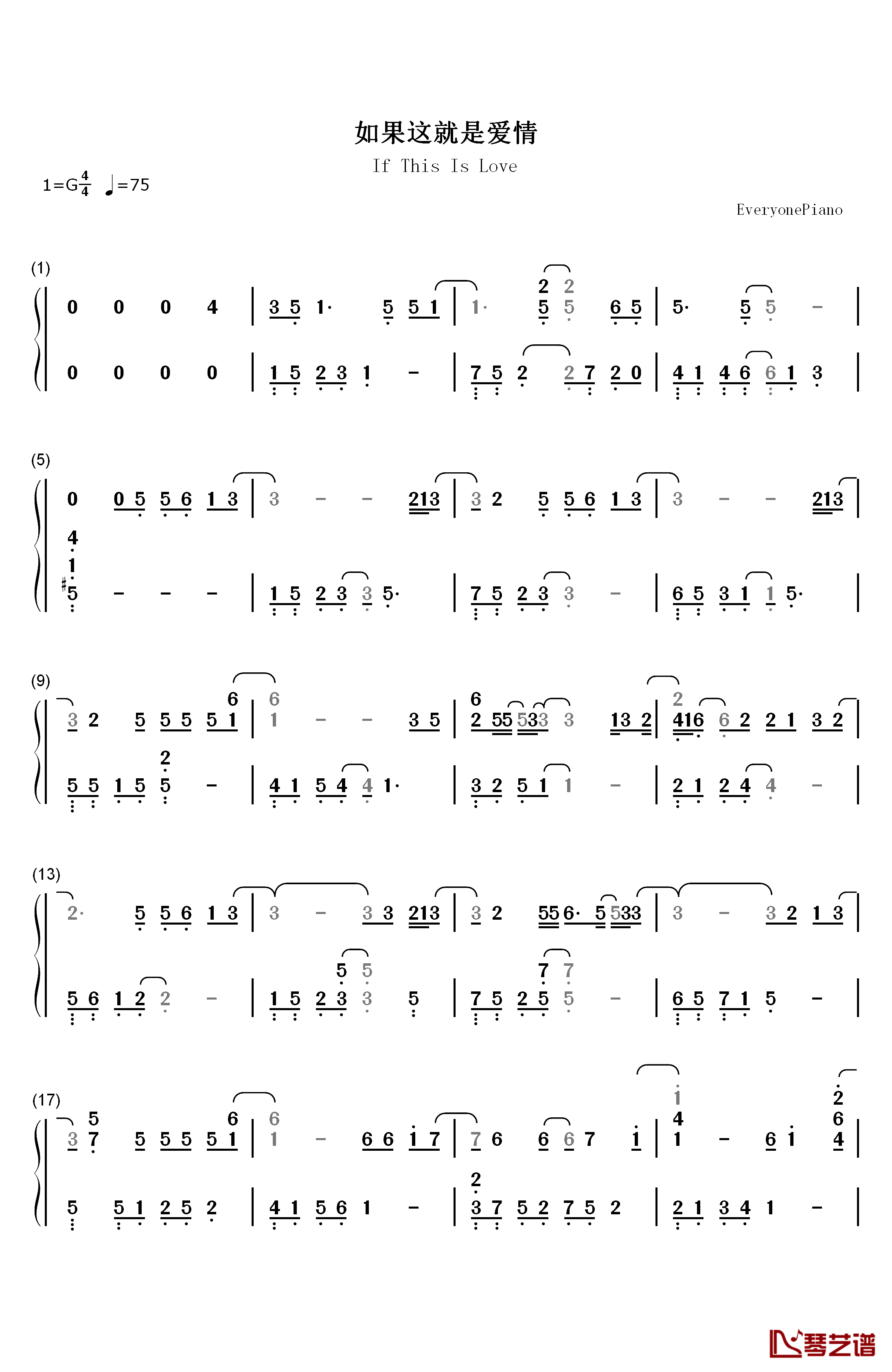 如果这就是爱情钢琴简谱-数字双手-张靓颖1