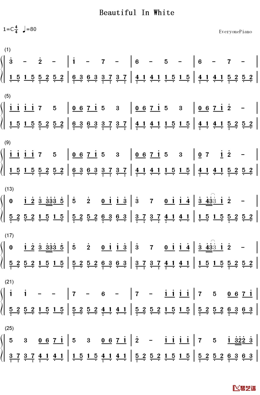 Beautiful in White钢琴简谱-数字双手-Westlife1