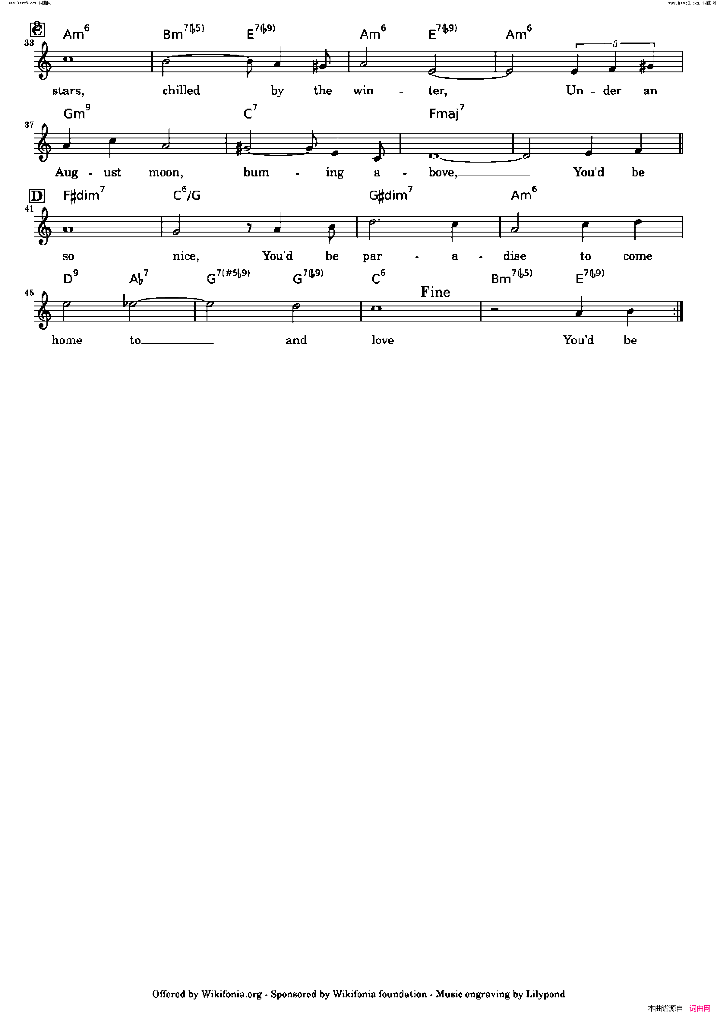 You´d Be So Nice To Come Home To歌曲 人声伴奏简谱1