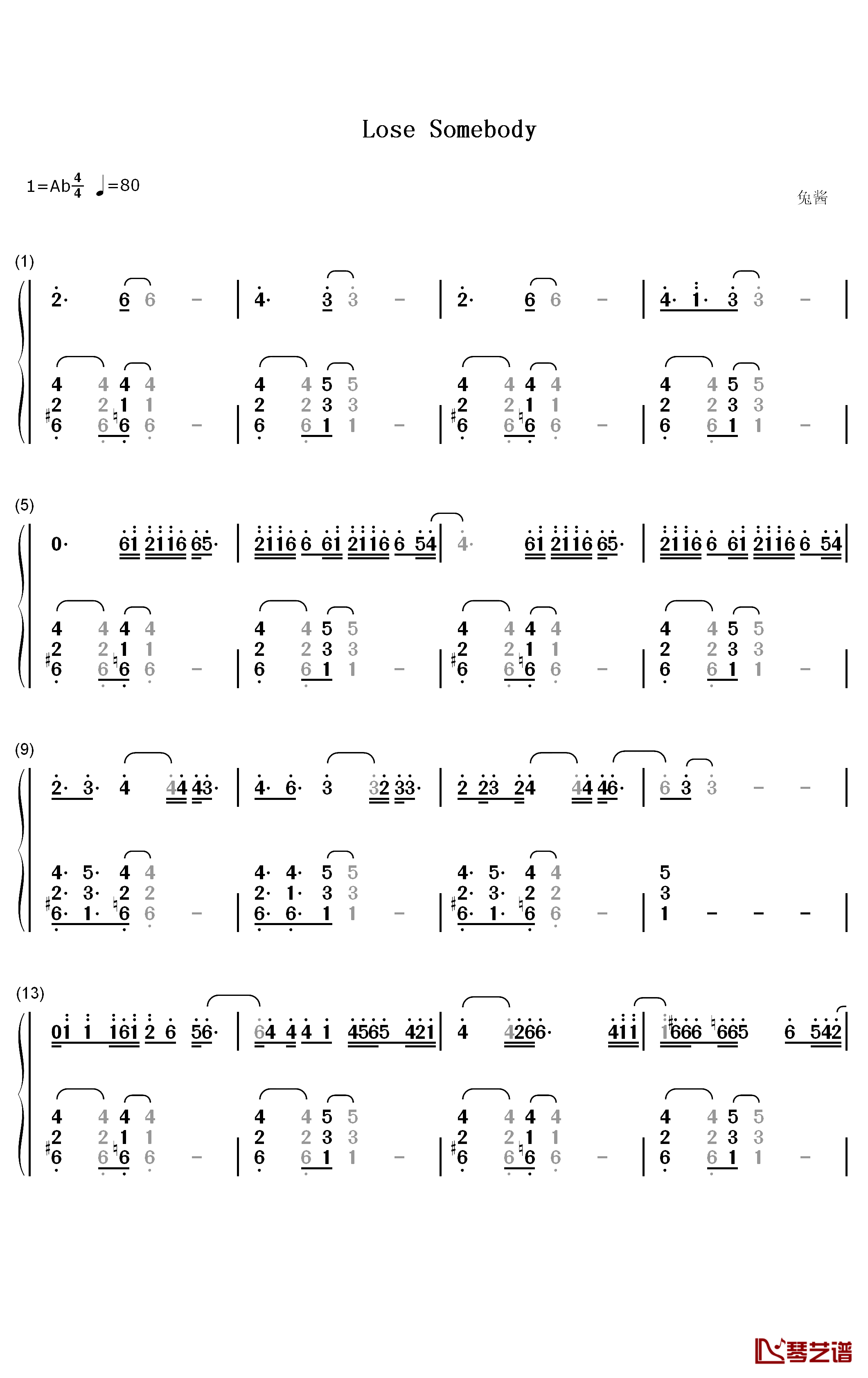 Lose Somebody钢琴简谱-数字双手-Kygo OneRepublic1