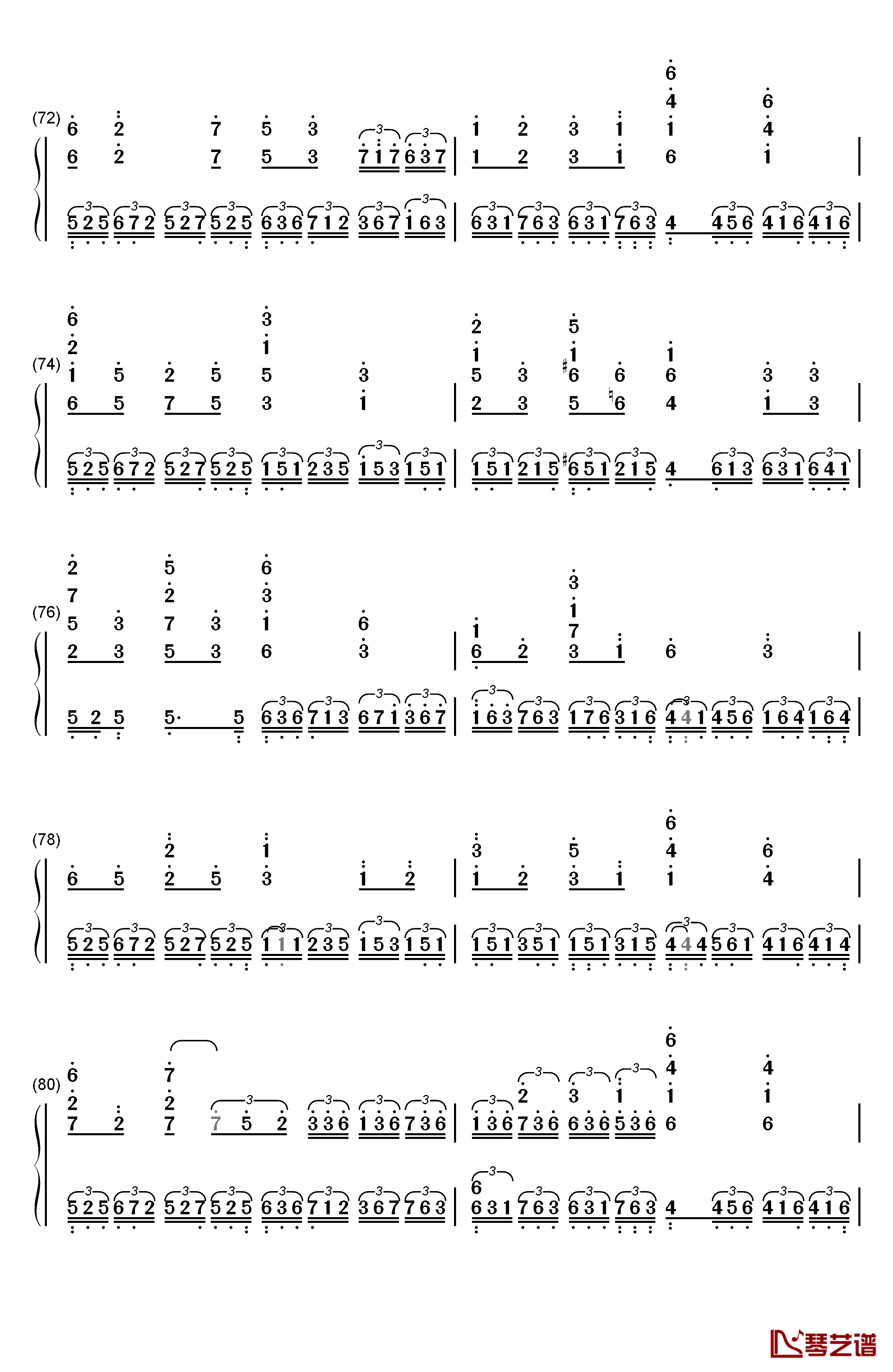 画情钢琴简谱-数字双手-姚贝娜6