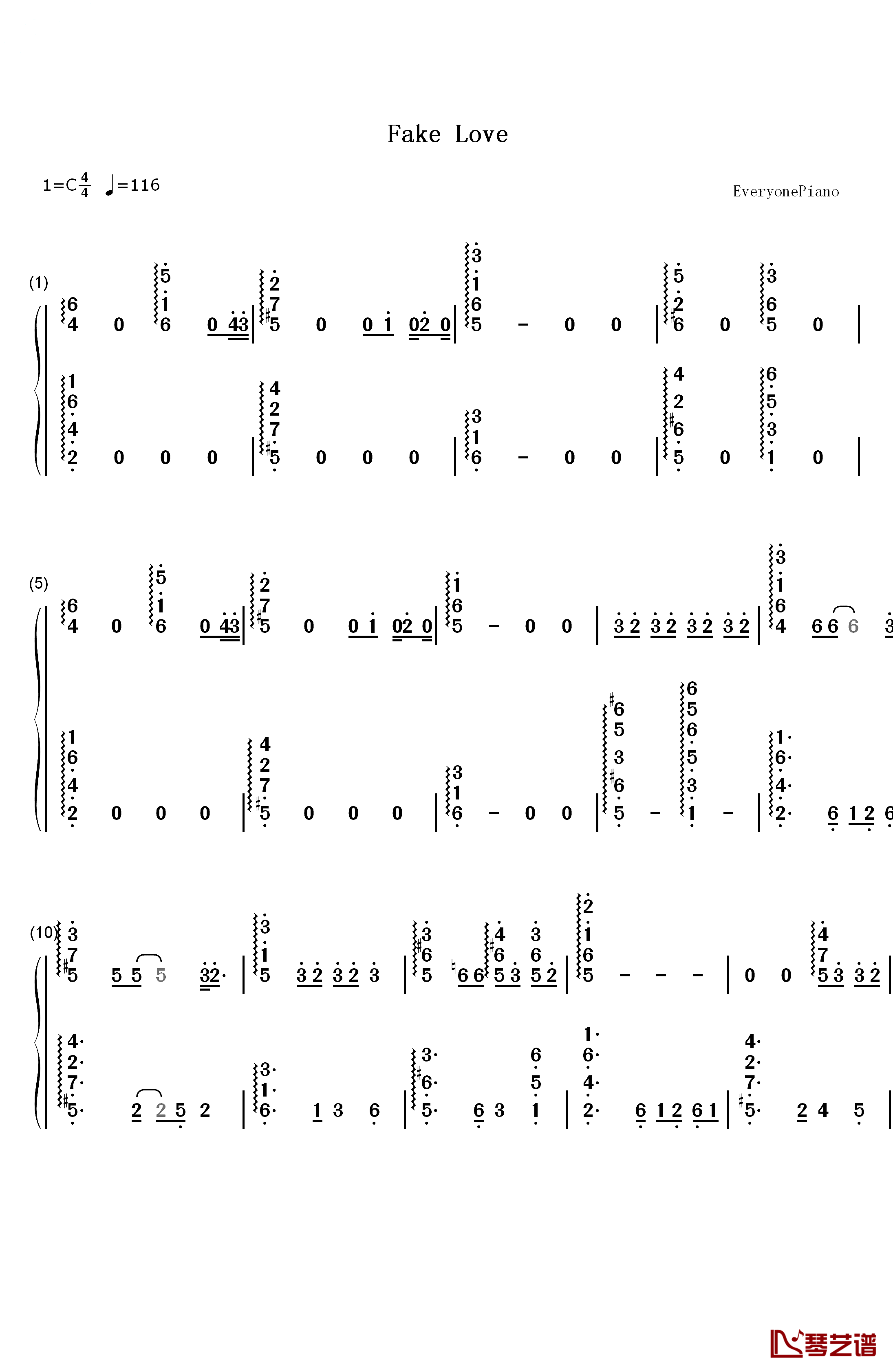 Fake Love钢琴简谱-数字双手-Drake1